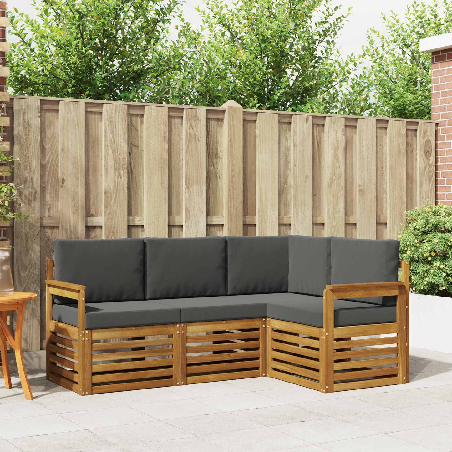 Outdoor-Sofagarnitur 4 stk. Natur und Anthrazit Polyester