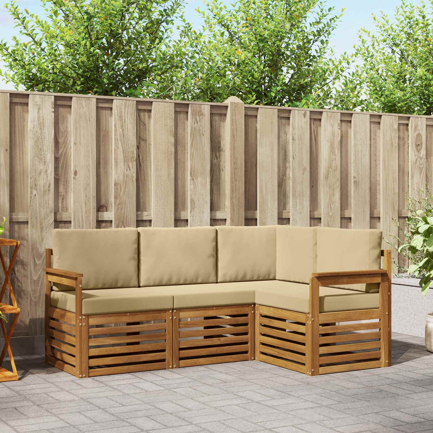 Outdoor-Sofagarnitur 4 stk. Natur und Beige Polyester