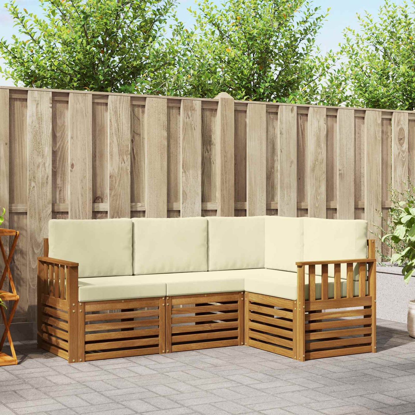 Sofagarnituren 4 pcs Natur und Creme Massivholz Akazie