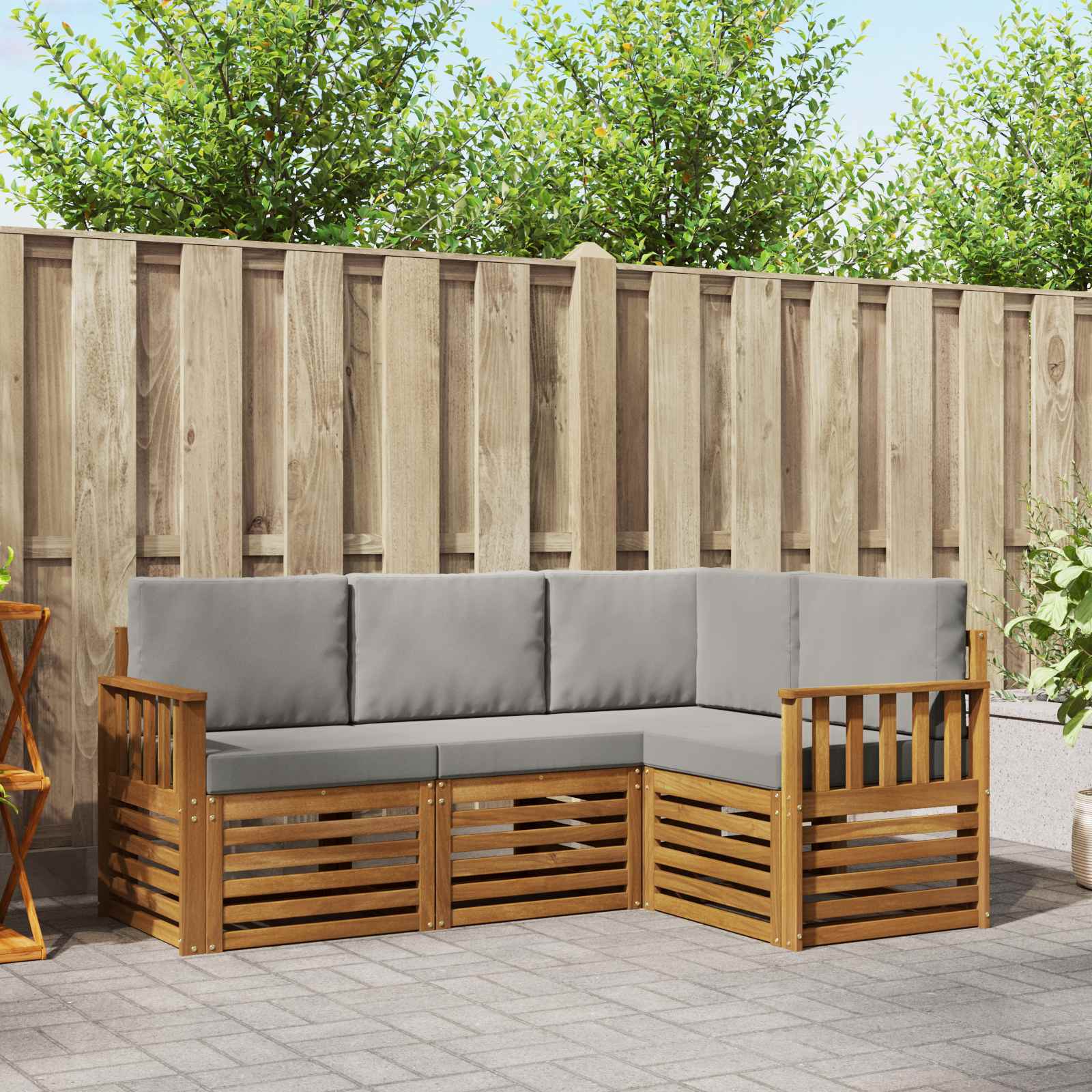 Outdoor-Sofagarnitur 4 stk. Natürlich und Hellgrau Polyester
