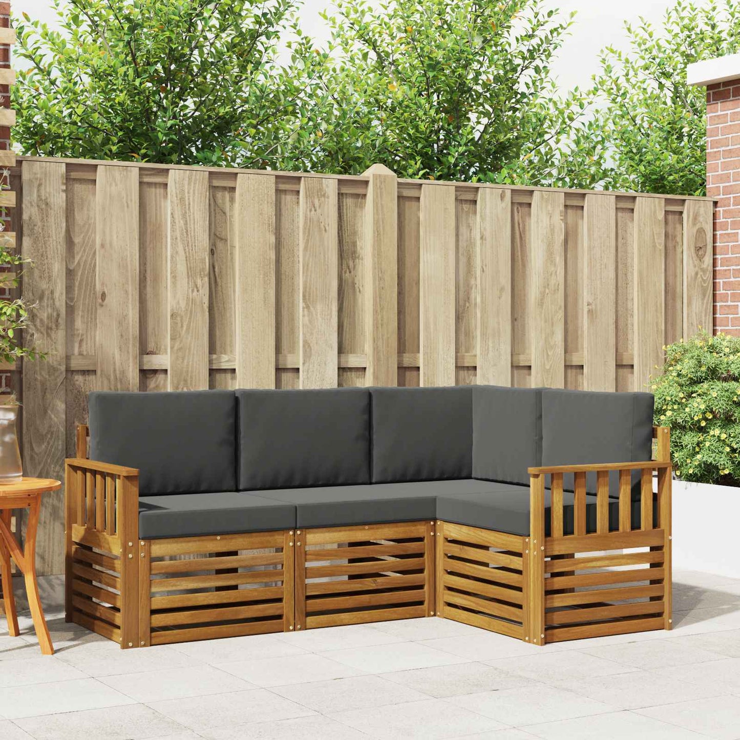 Outdoor-Sofagarnitur 4 stk. Natur und Anthrazit Polyester