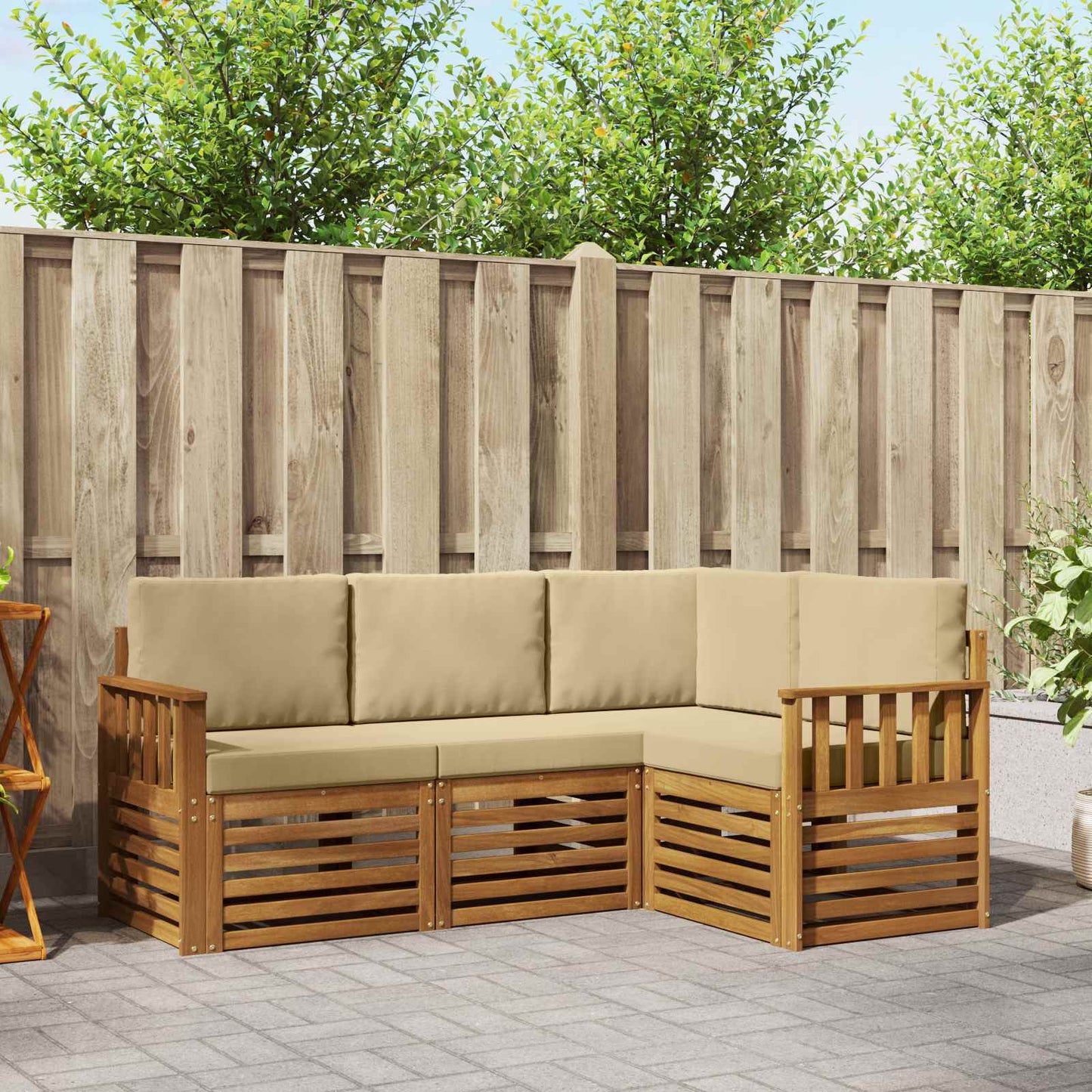 Outdoor-Sofagarnitur 4 stk. Natur und Beige Polyester