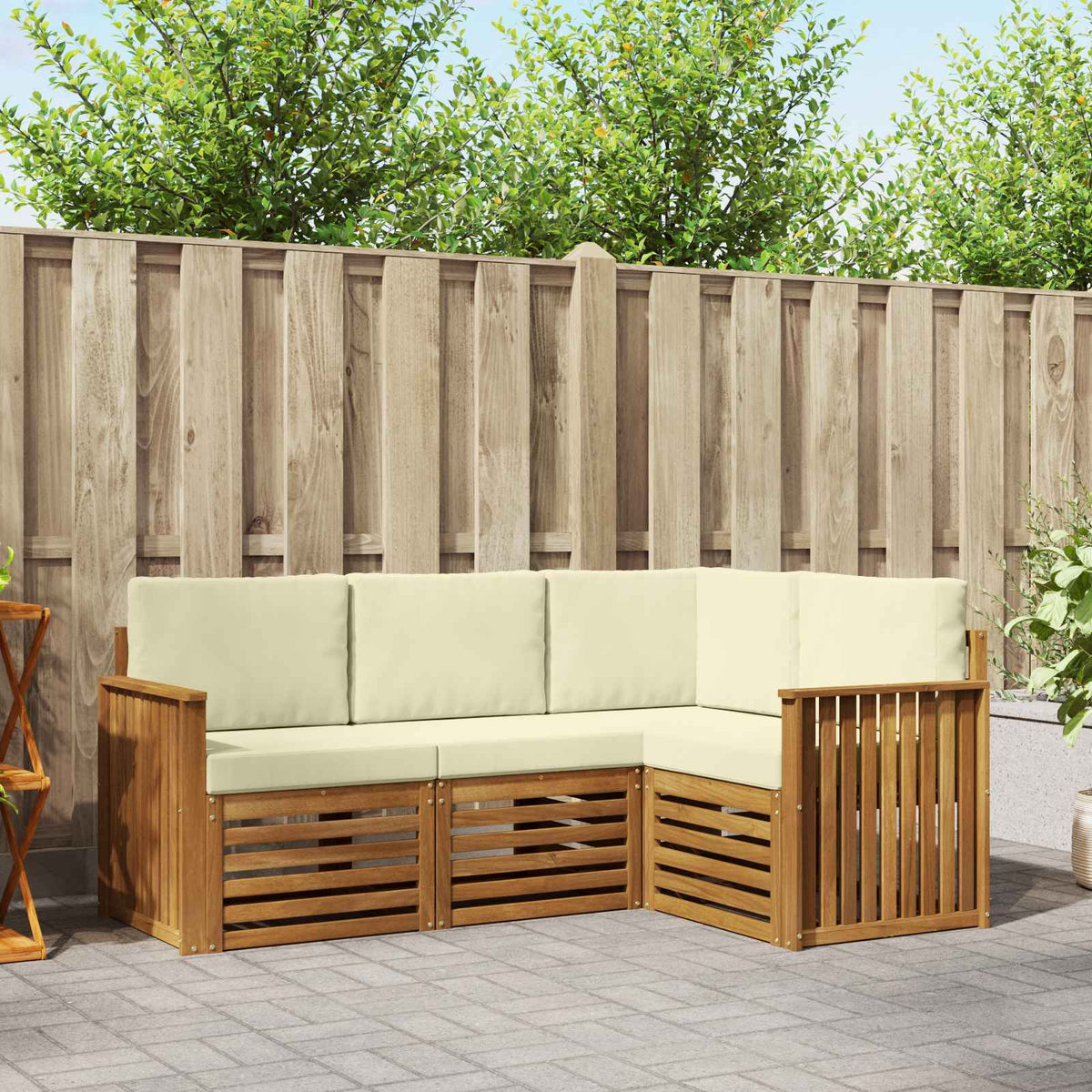 Outdoor-Sofagarnitur 4 stk. Natur und Creme Polyester