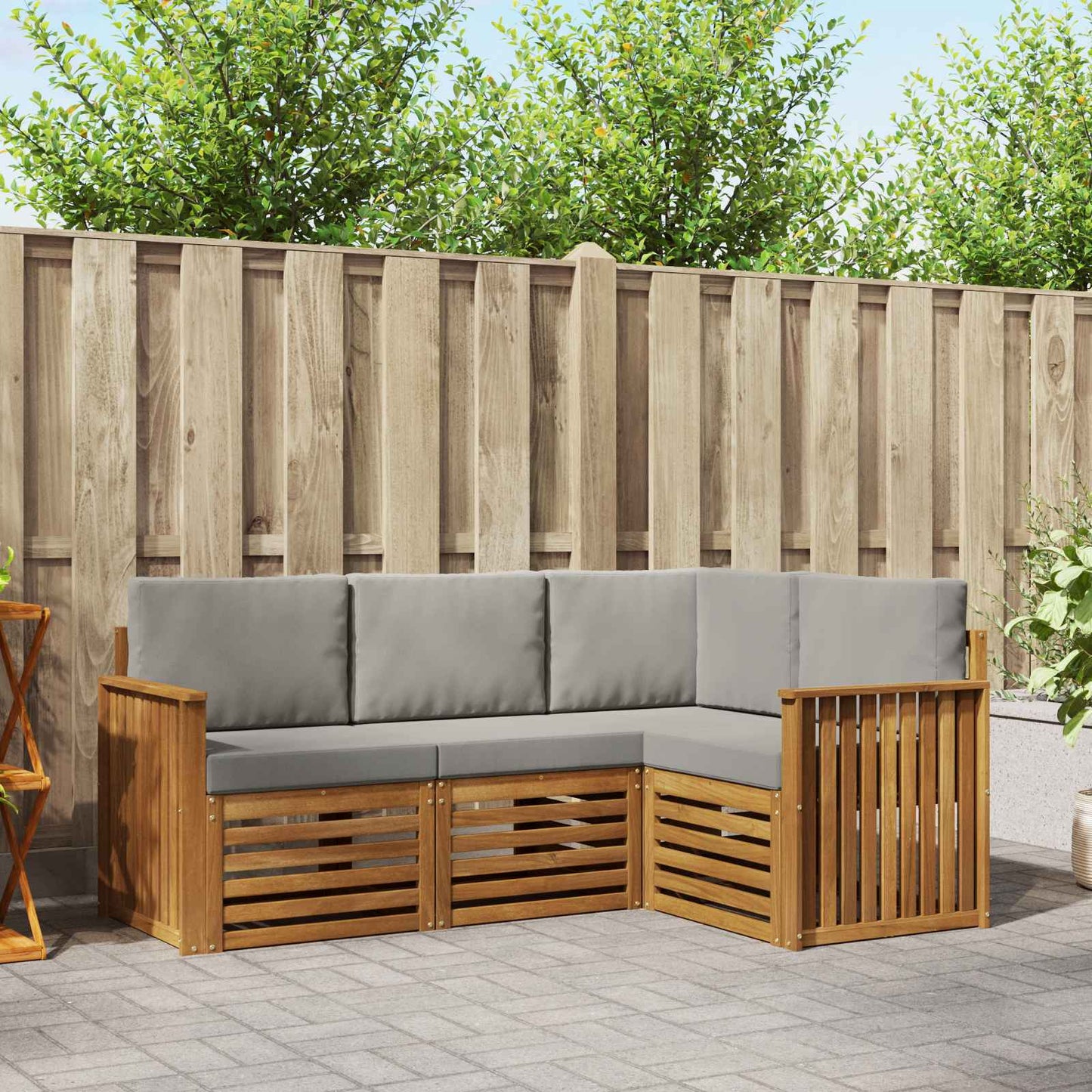 Outdoor-Sofagarnitur 4 stk. Natürlich und Hellgrau Polyester