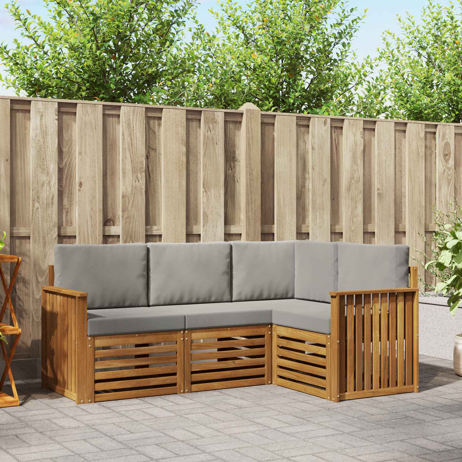 Outdoor-Sofagarnitur 4 stk. Natürlich und Hellgrau Polyester