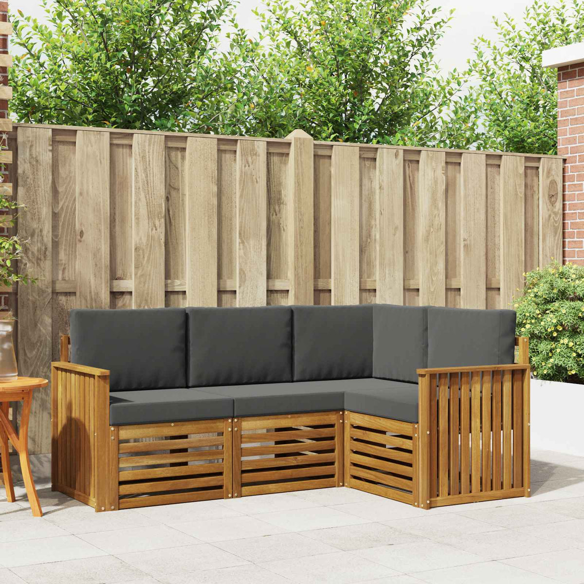Outdoor-Sofagarnitur 4 stk. Natur und Anthrazit Polyester