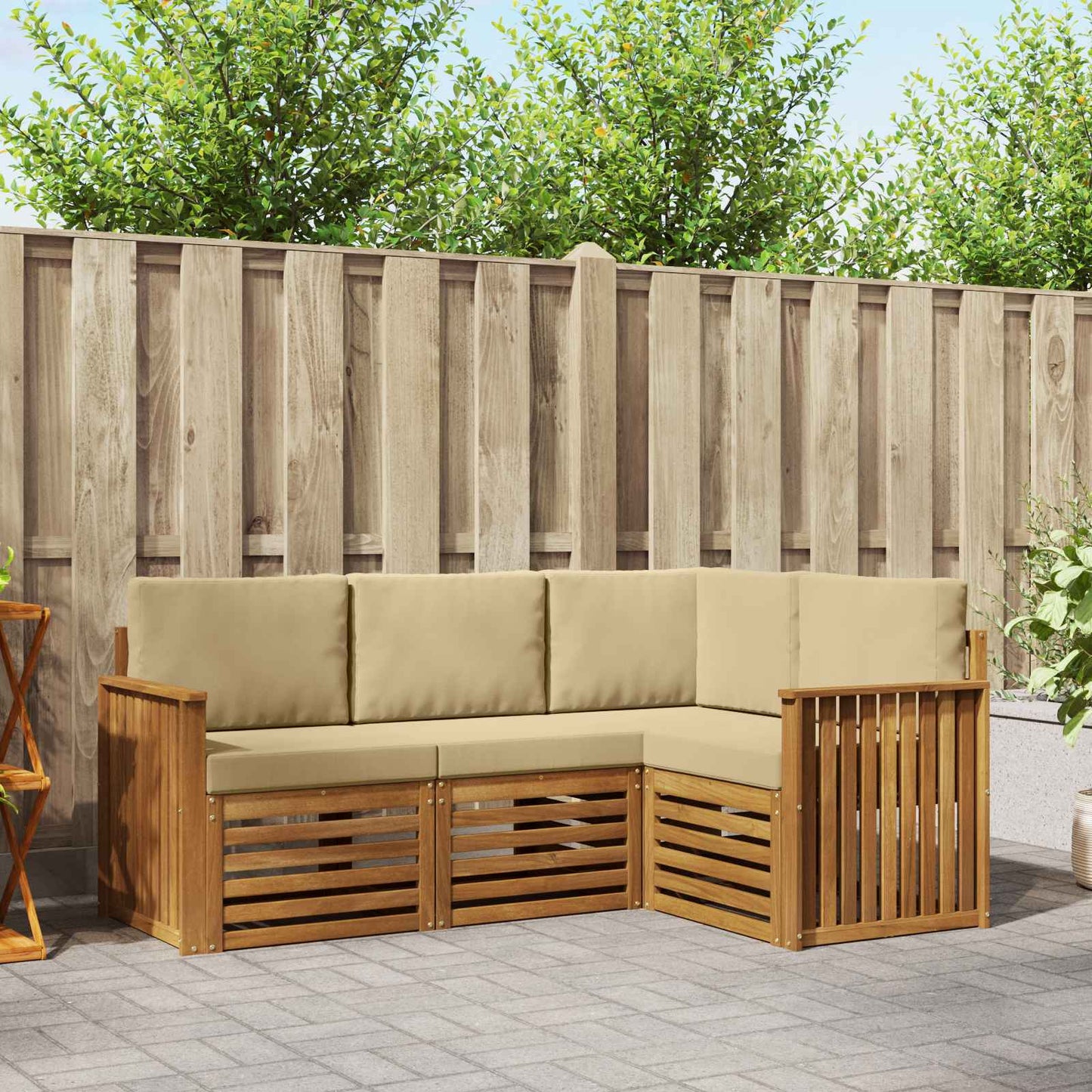 Outdoor-Sofagarnitur 4 stk. Natur und Beige Polyester