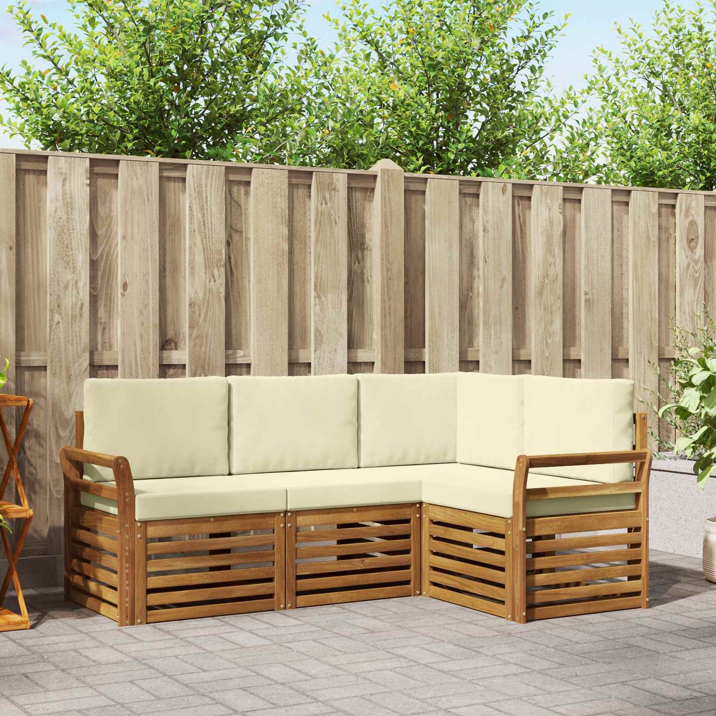 Outdoor-Sofagarnitur 4 stk. Natur und Creme Polyester