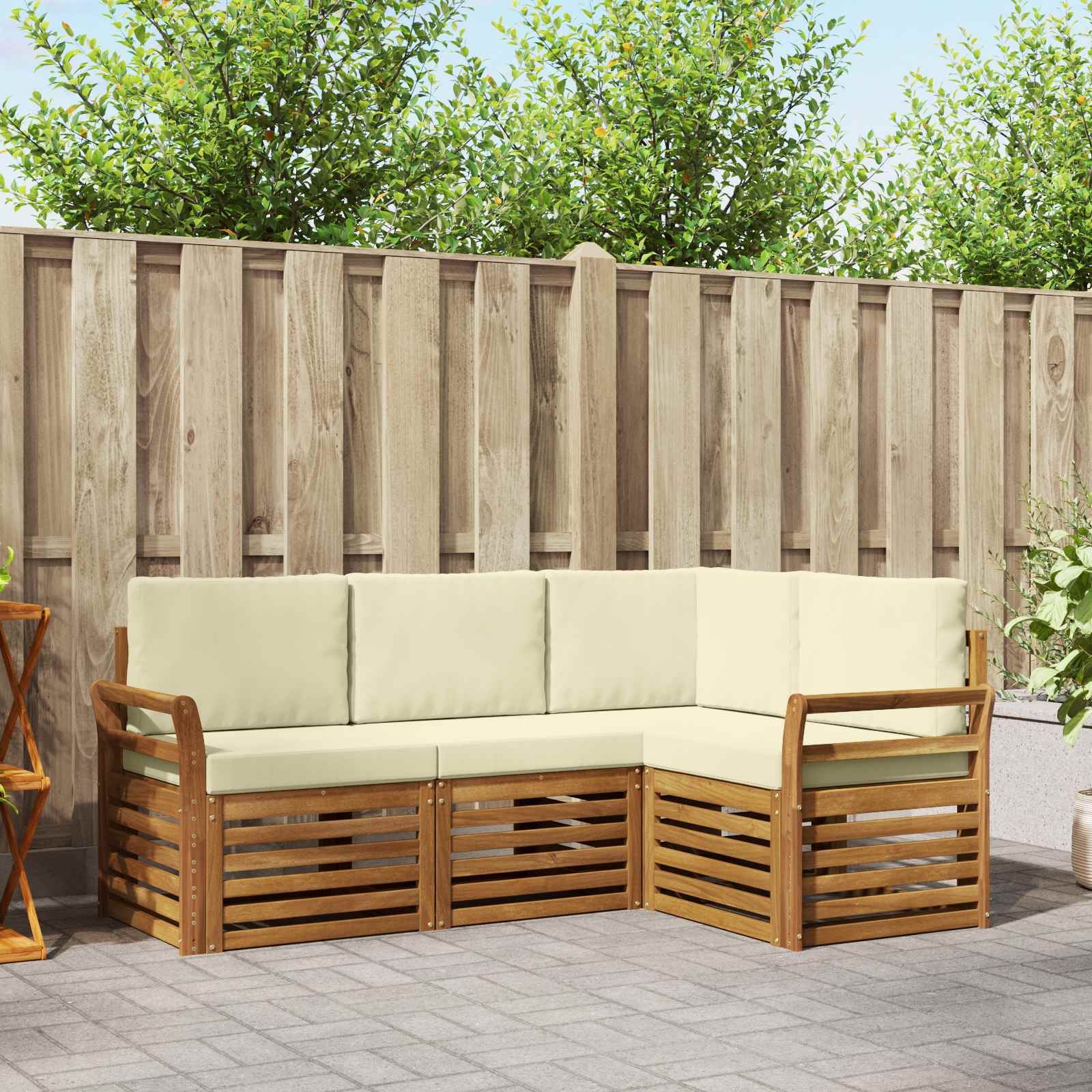 Outdoor-Sofagarnitur 4 stk. Natur und Creme Polyester