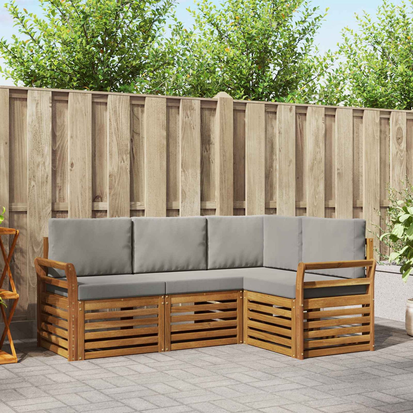 Outdoor-Sofagarnitur 4 stk. Natürlich und Hellgrau Polyester