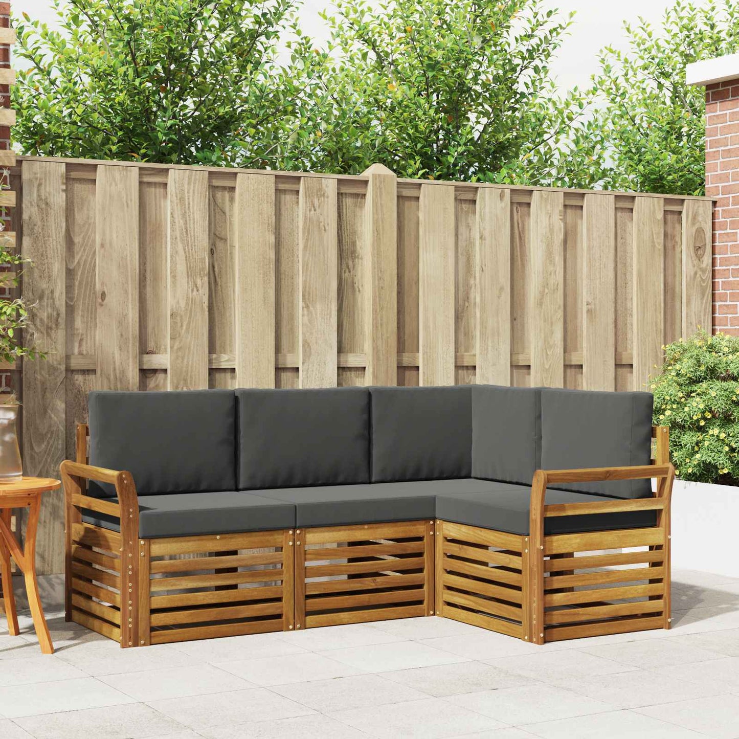 Outdoor-Sofagarnitur 4 stk. Natur und Anthrazit Polyester