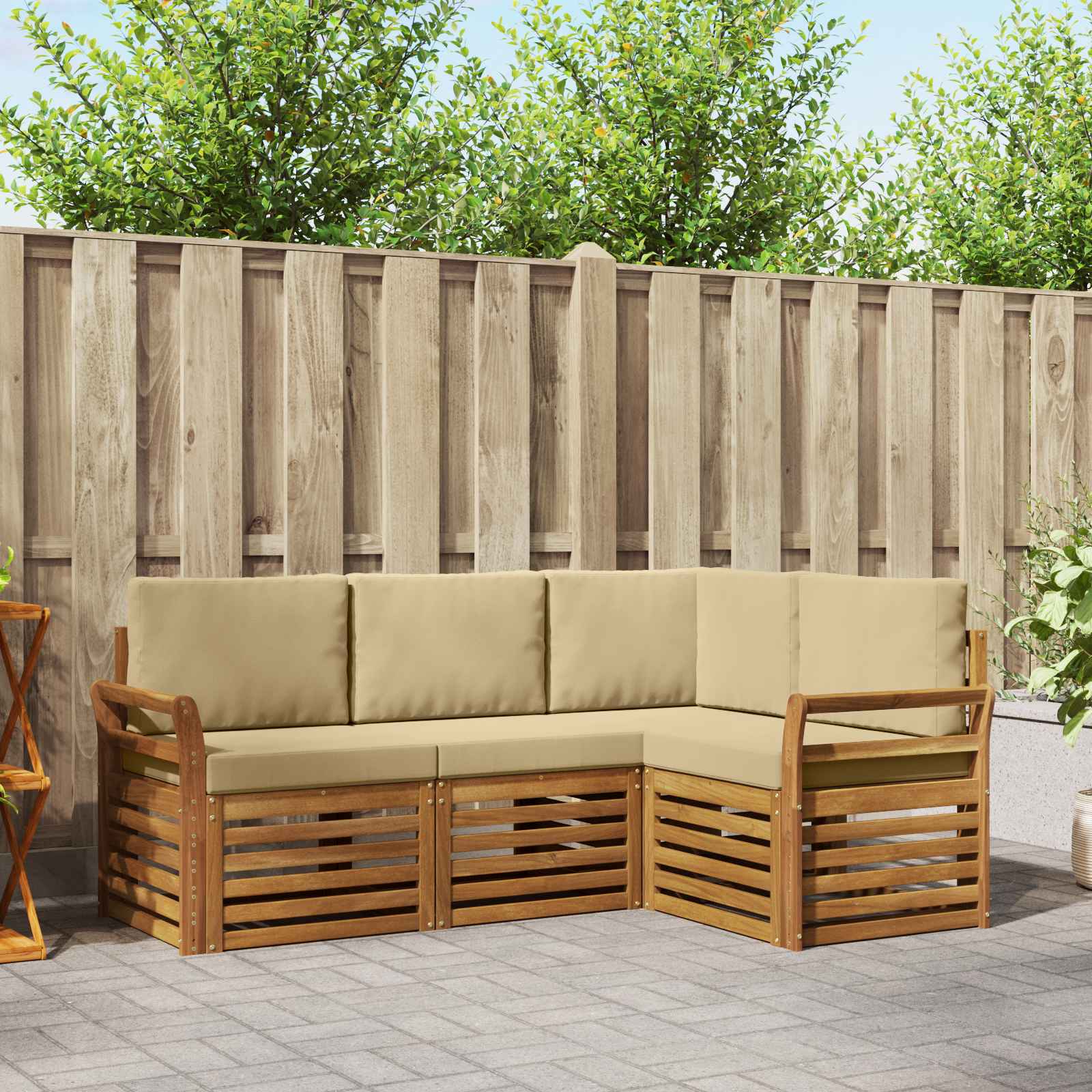 Outdoor-Sofagarnitur 4 stk. Natur und Beige Polyester
