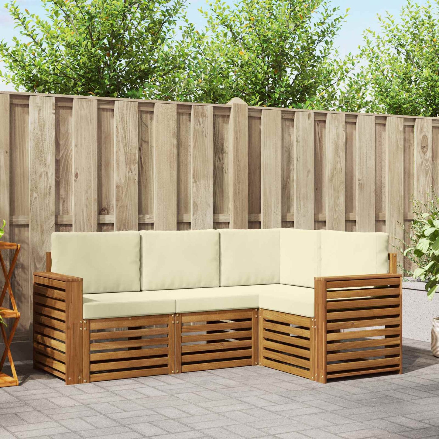 Sofagarnituren 4 pcs Natur und Creme Massivholz Akazie