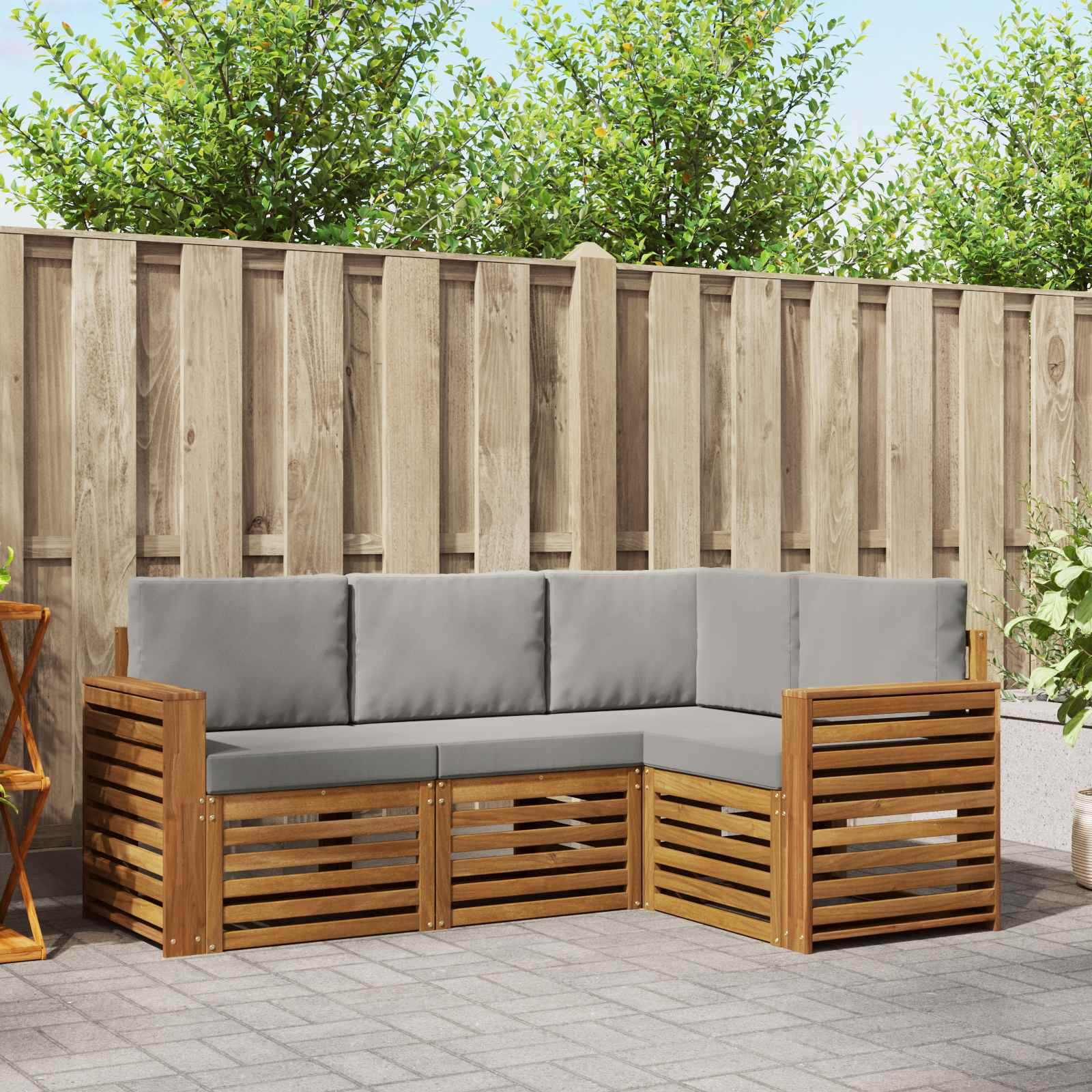 Outdoor-Sofagarnitur 4 stk. Natürlich und Hellgrau Polyester