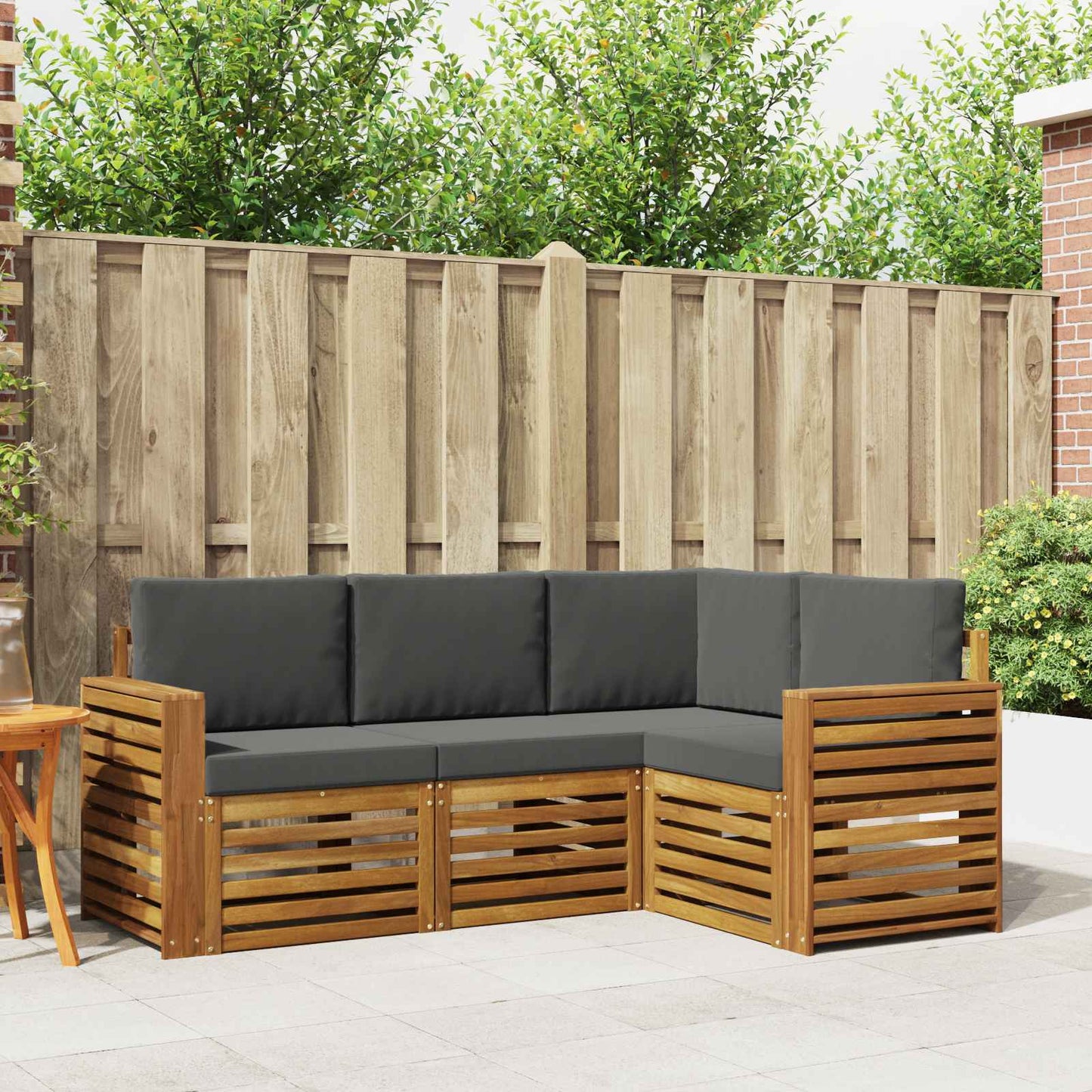 Outdoor-Sofagarnitur 4 stk. Natur und Anthrazit Polyester