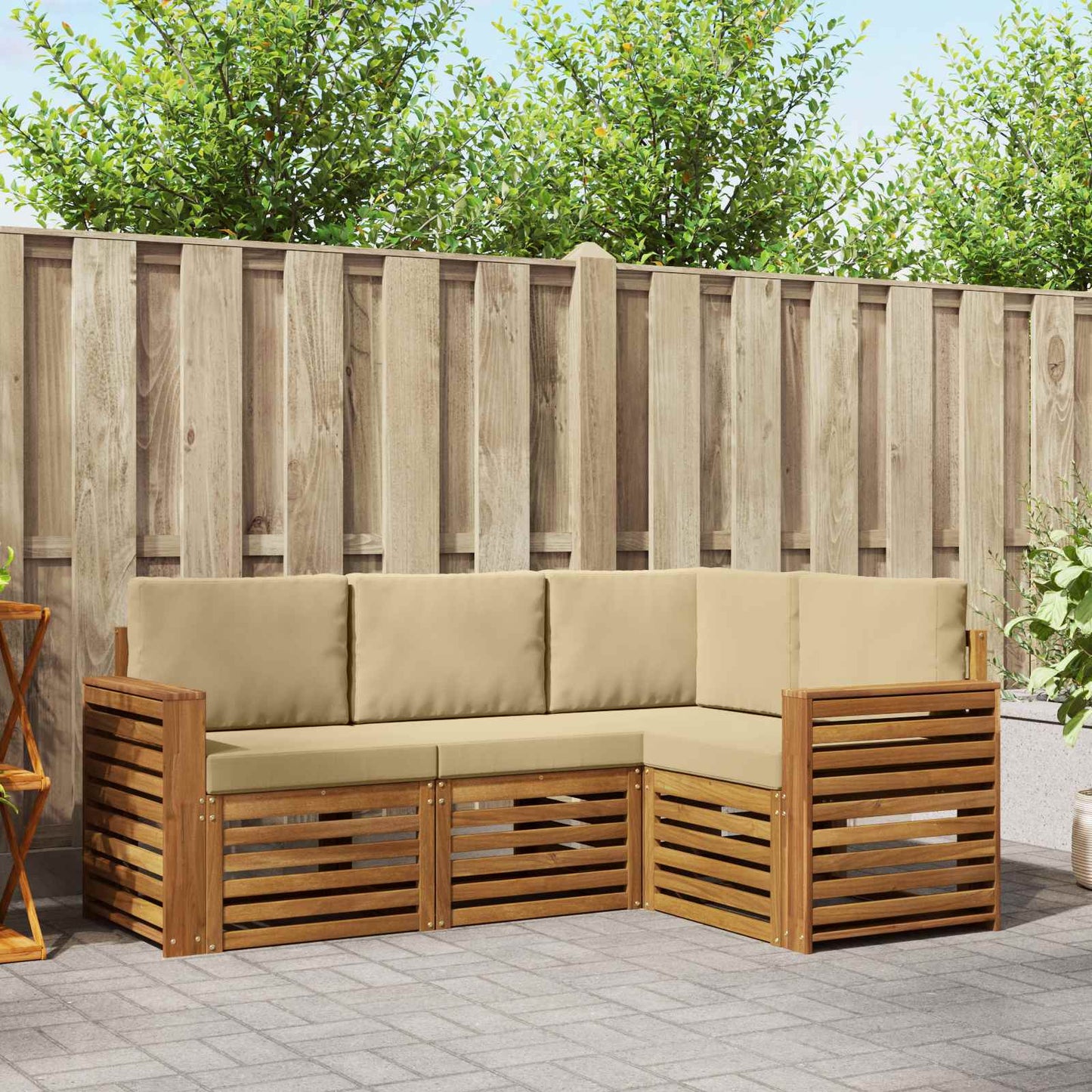 Outdoor-Sofagarnitur 4 stk. Natur und Beige Polyester