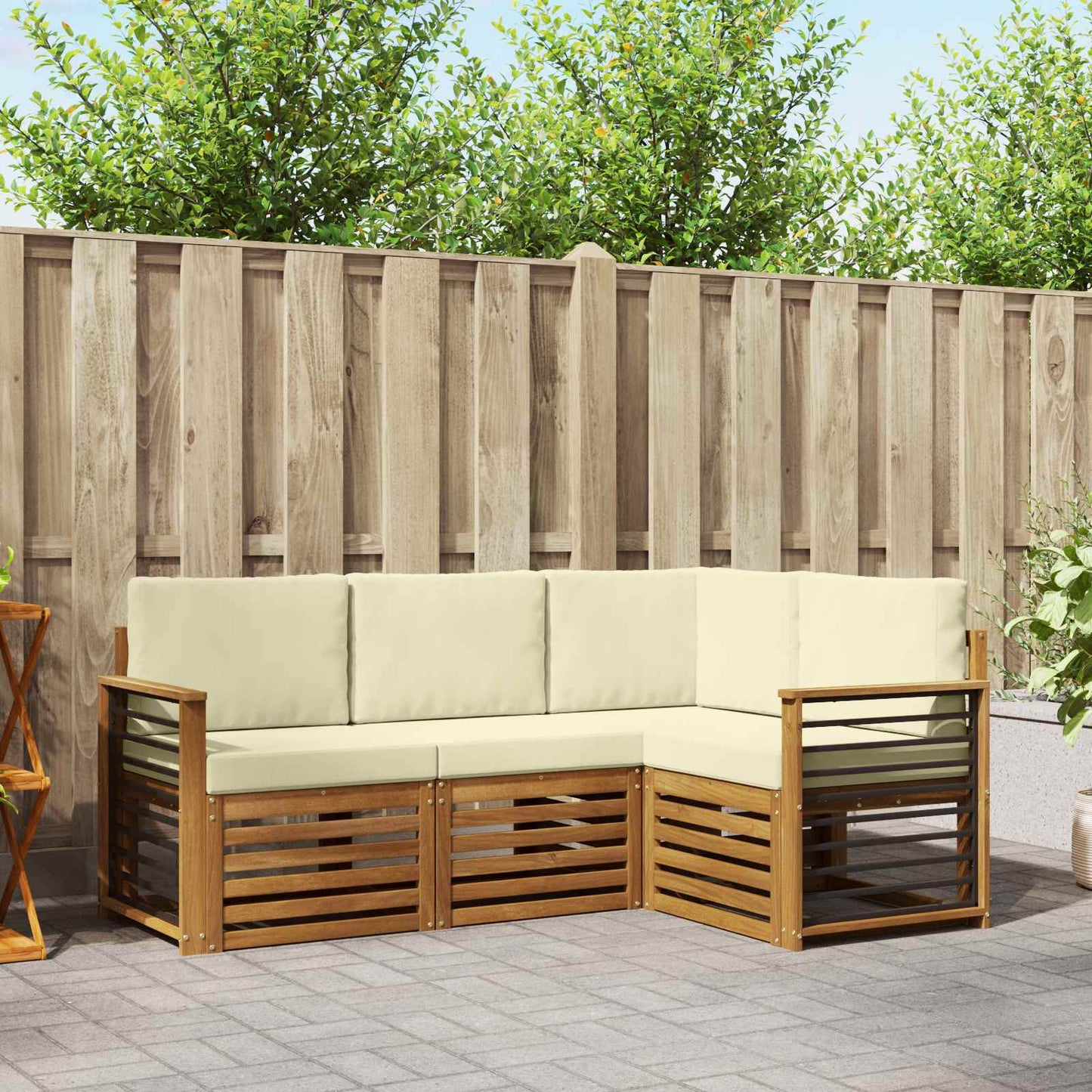 Sofagarnituren 4 pcs Natur und Creme Massivholz Akazie
