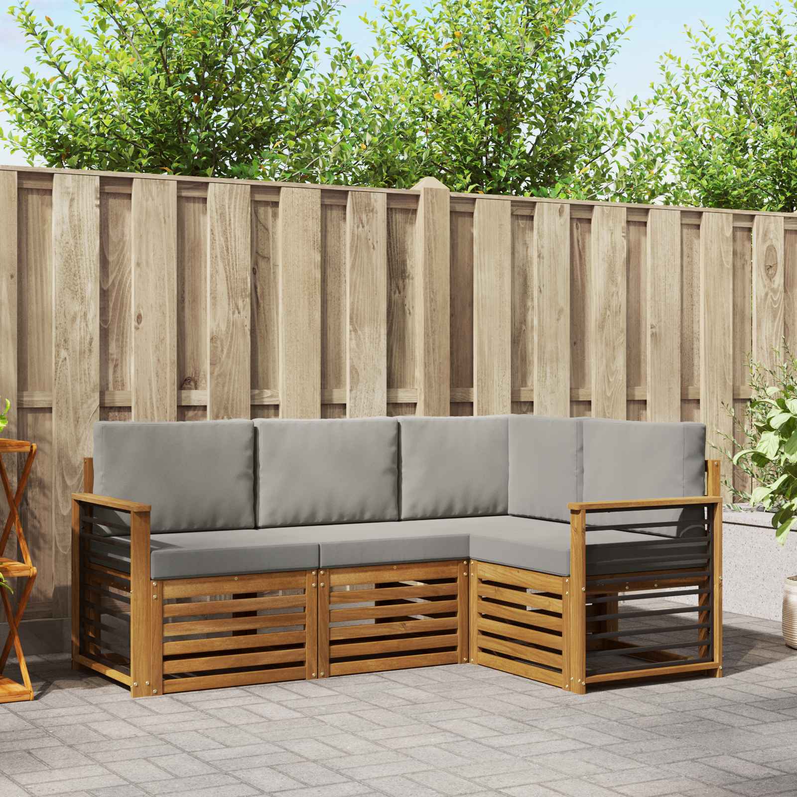 Outdoor-Sofagarnitur 4 stk. Natürlich und Hellgrau Polyester
