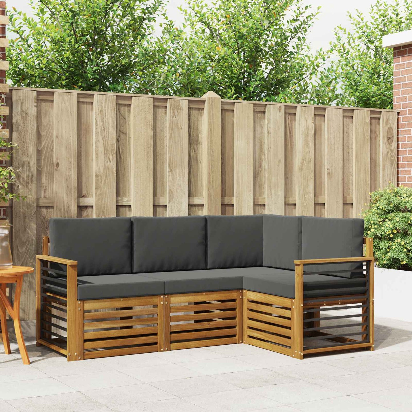 Sofagarnituren 4 pcs Natur und Anthrazit Massivholz Akazie