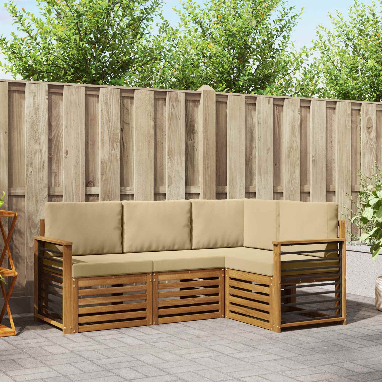Outdoor-Sofagarnitur 4 stk. Natur und Beige Polyester