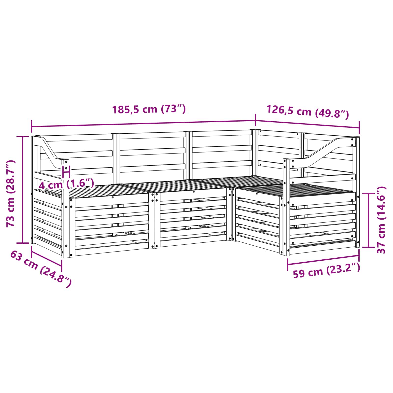 Sofagarnituren 4 pcs Natur Massivholz Akazie