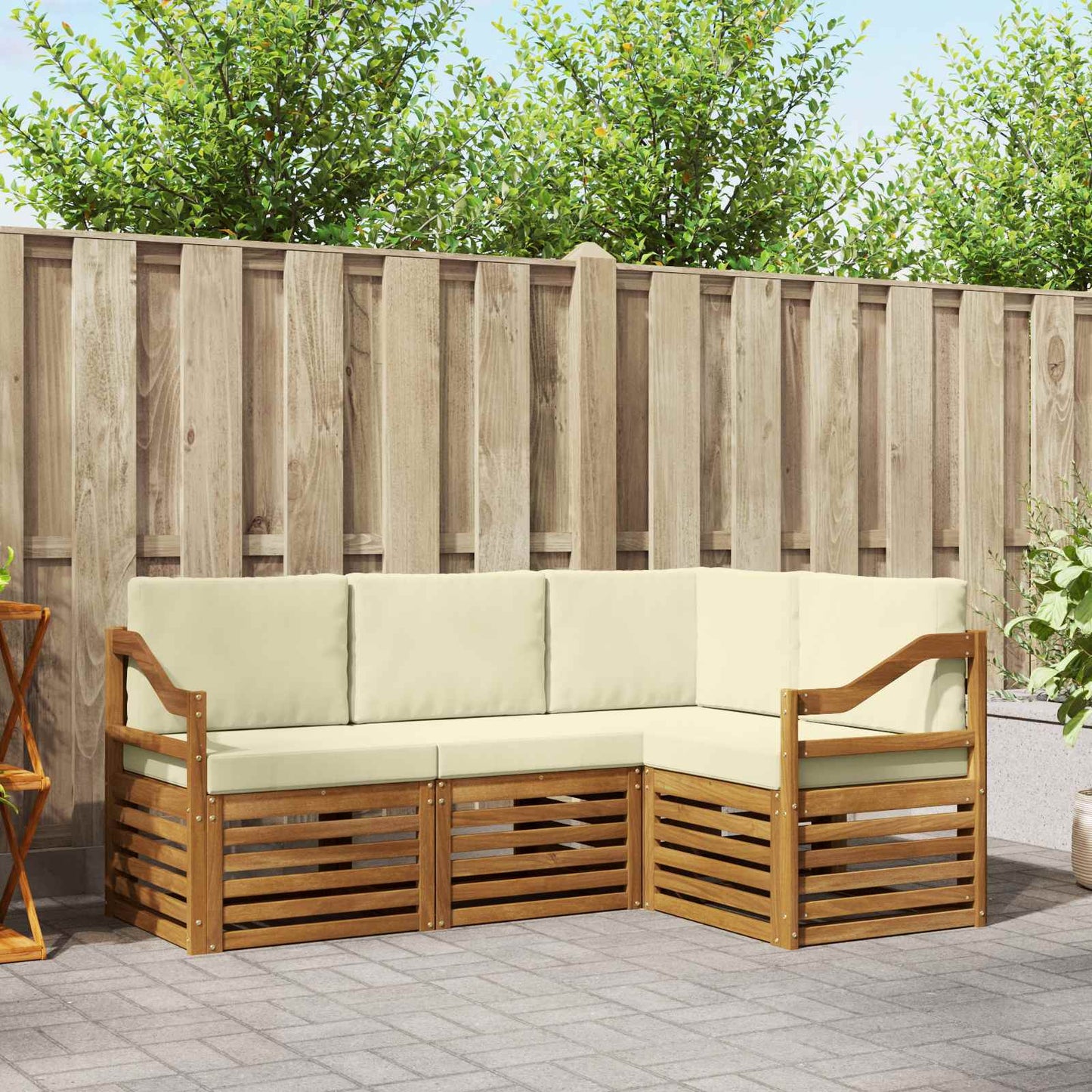 Sofagarnituren 4 pcs Natur und Creme Massivholz Akazie