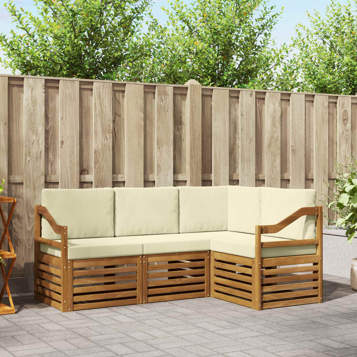 Outdoor-Sofagarnitur 4 stk. Natur und Creme Polyester