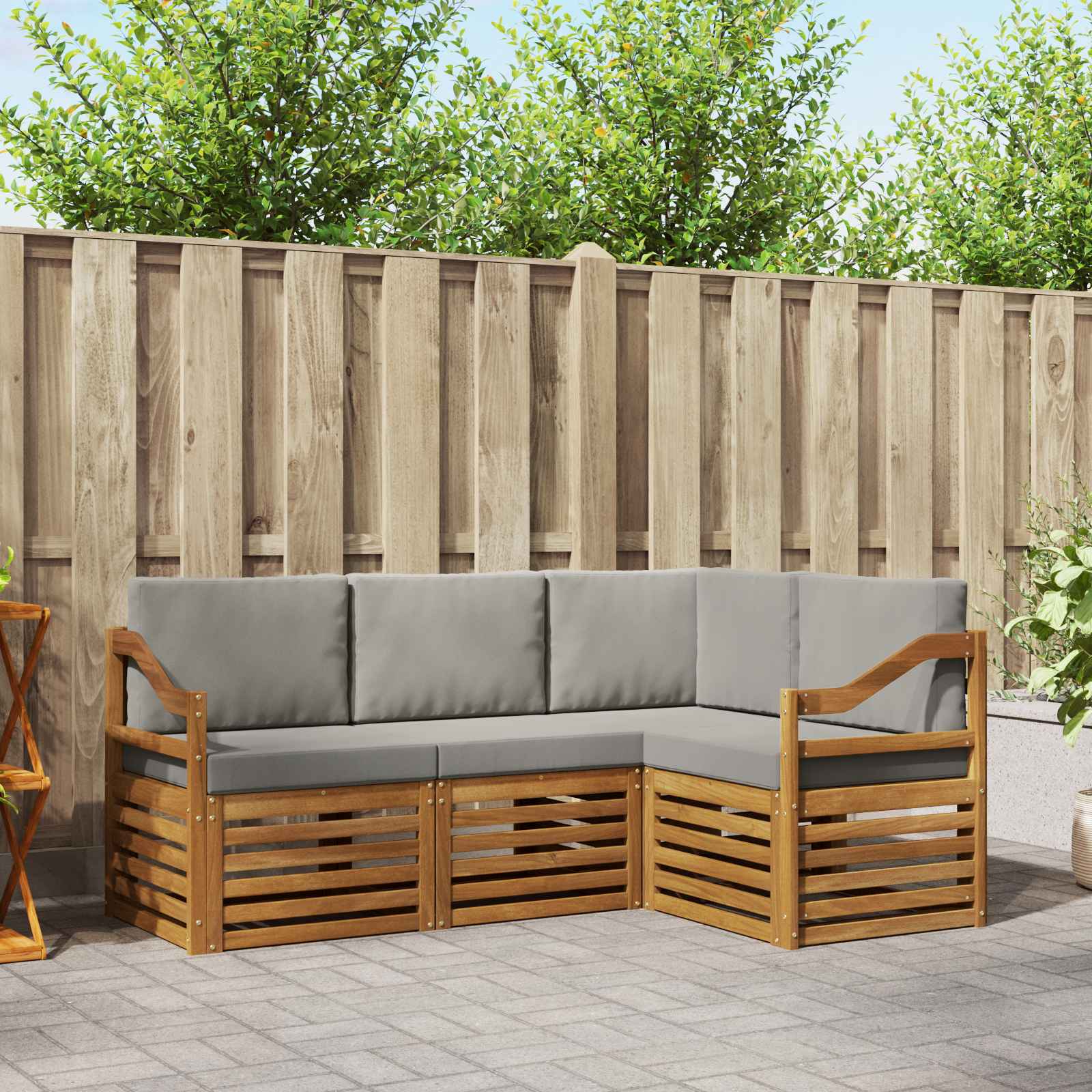 Outdoor-Sofagarnitur 4 stk. Natürlich und Hellgrau Polyester