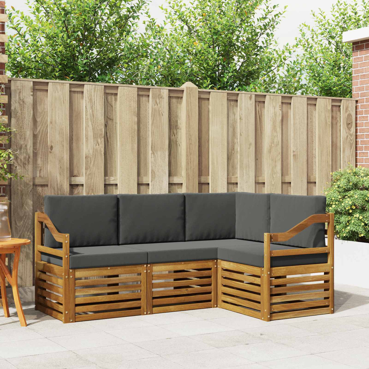 Outdoor-Sofagarnitur 4 stk. Natur und Anthrazit Polyester
