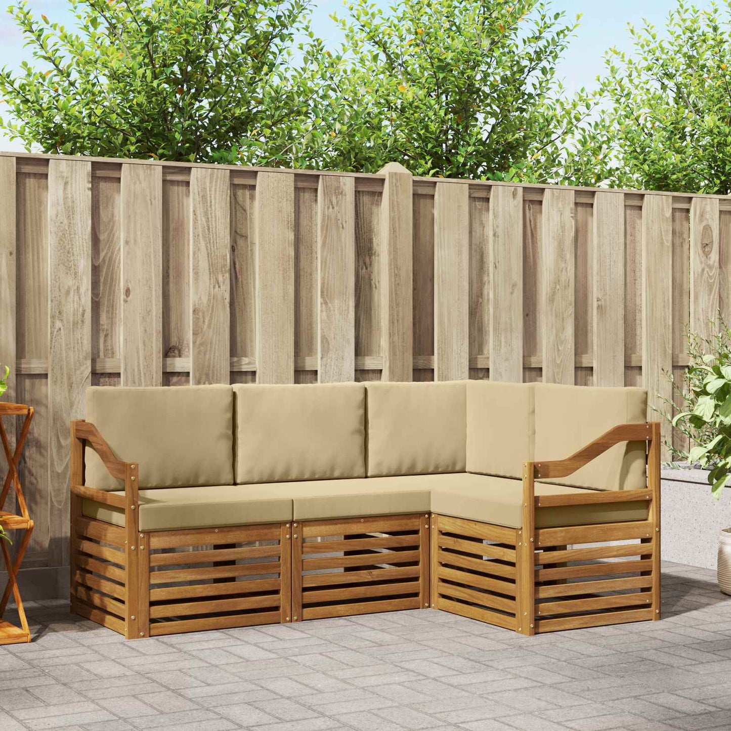 Outdoor-Sofagarnitur 4 stk. Natur und Beige Polyester