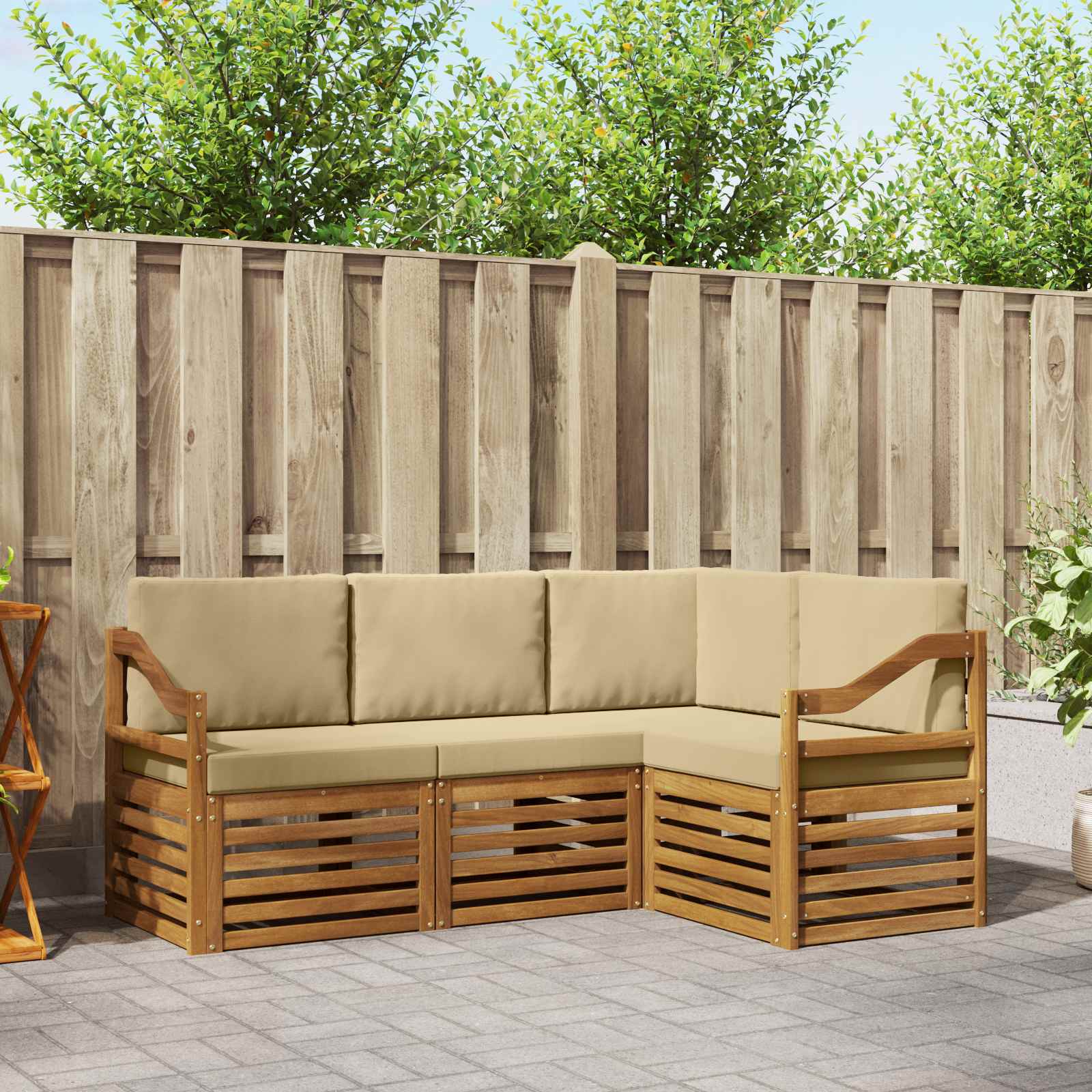 Outdoor-Sofagarnitur 4 stk. Natur und Beige Polyester
