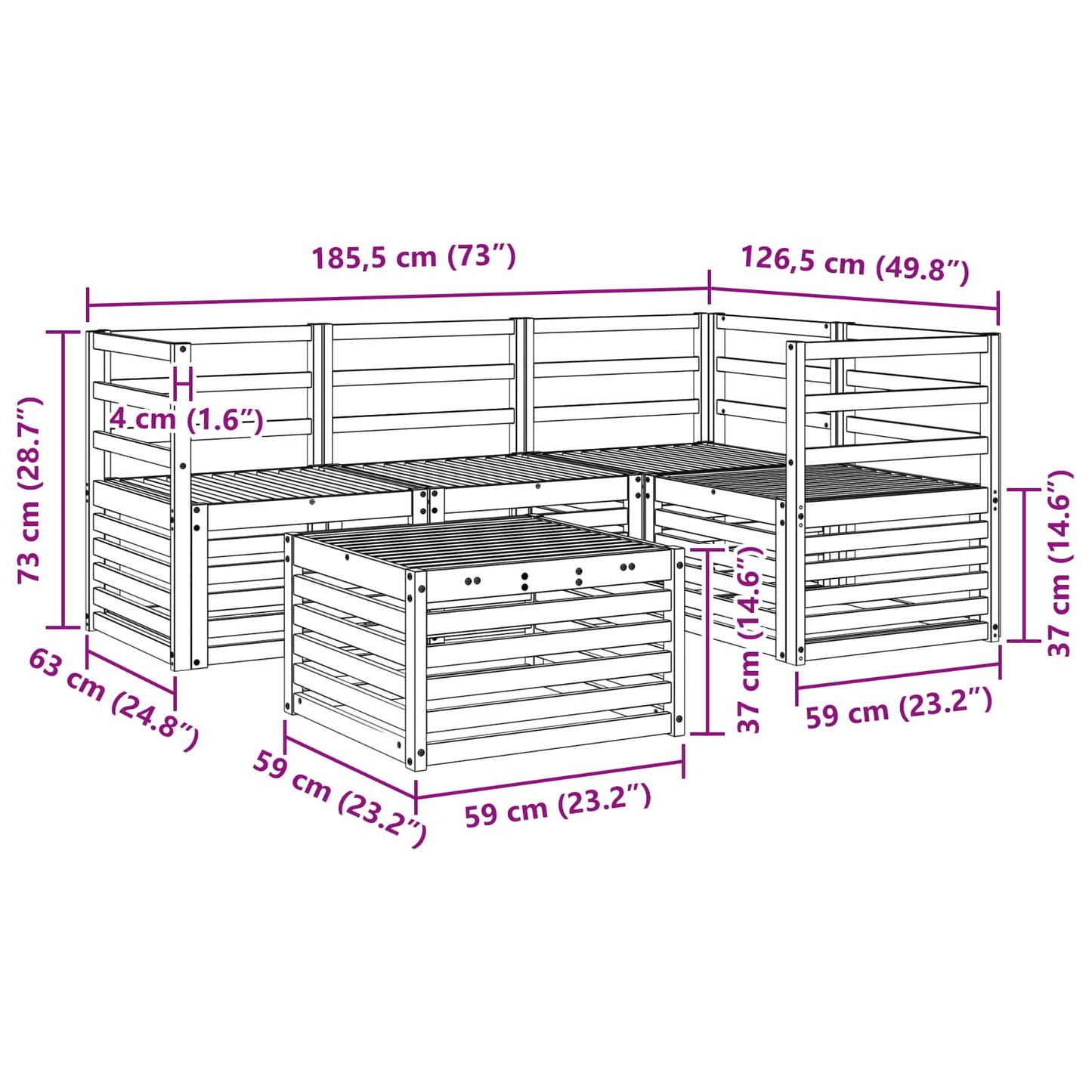 Outdoor-Sofagarnitur 5 pcs Natur