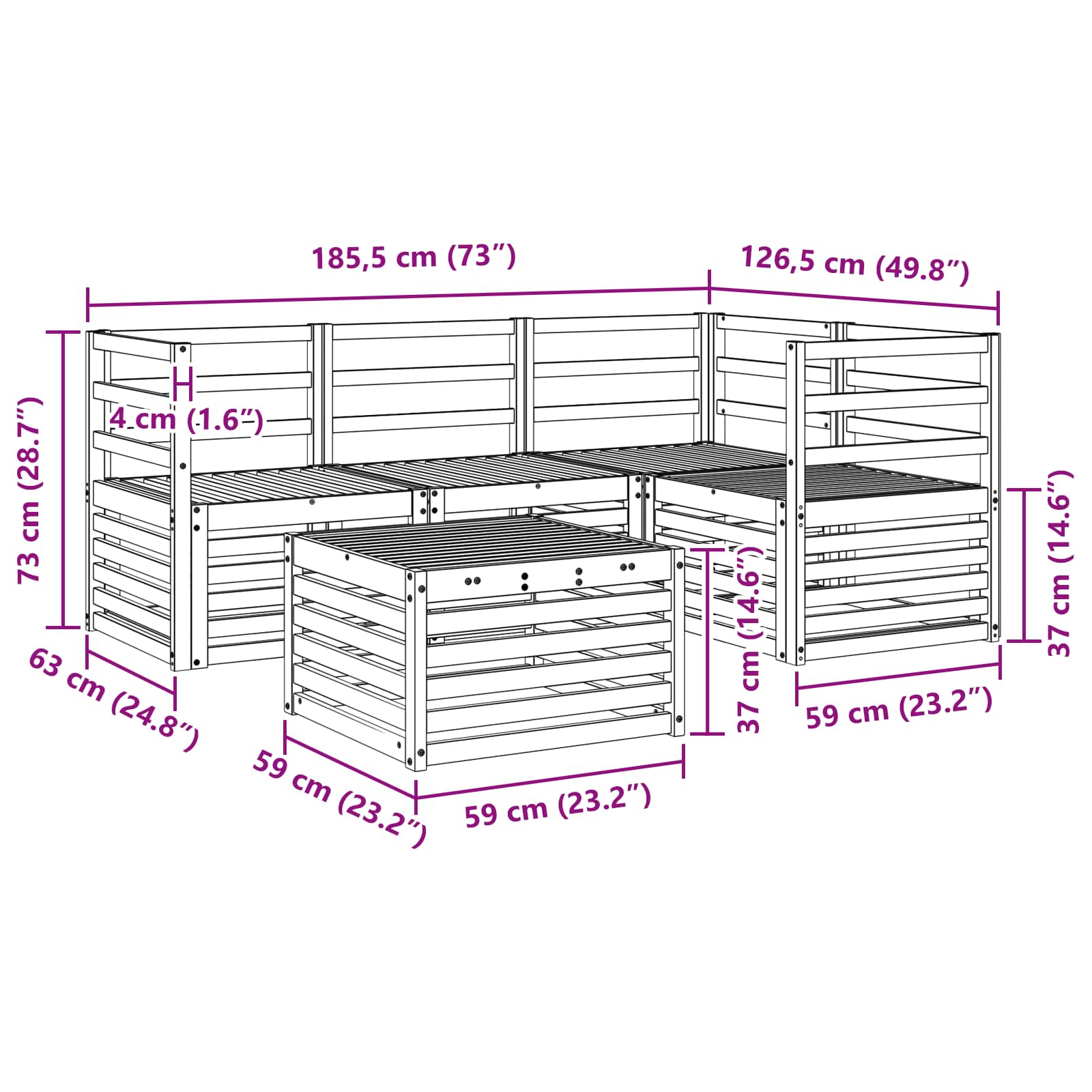 Outdoor-Sofagarnitur 5 pcs Natur