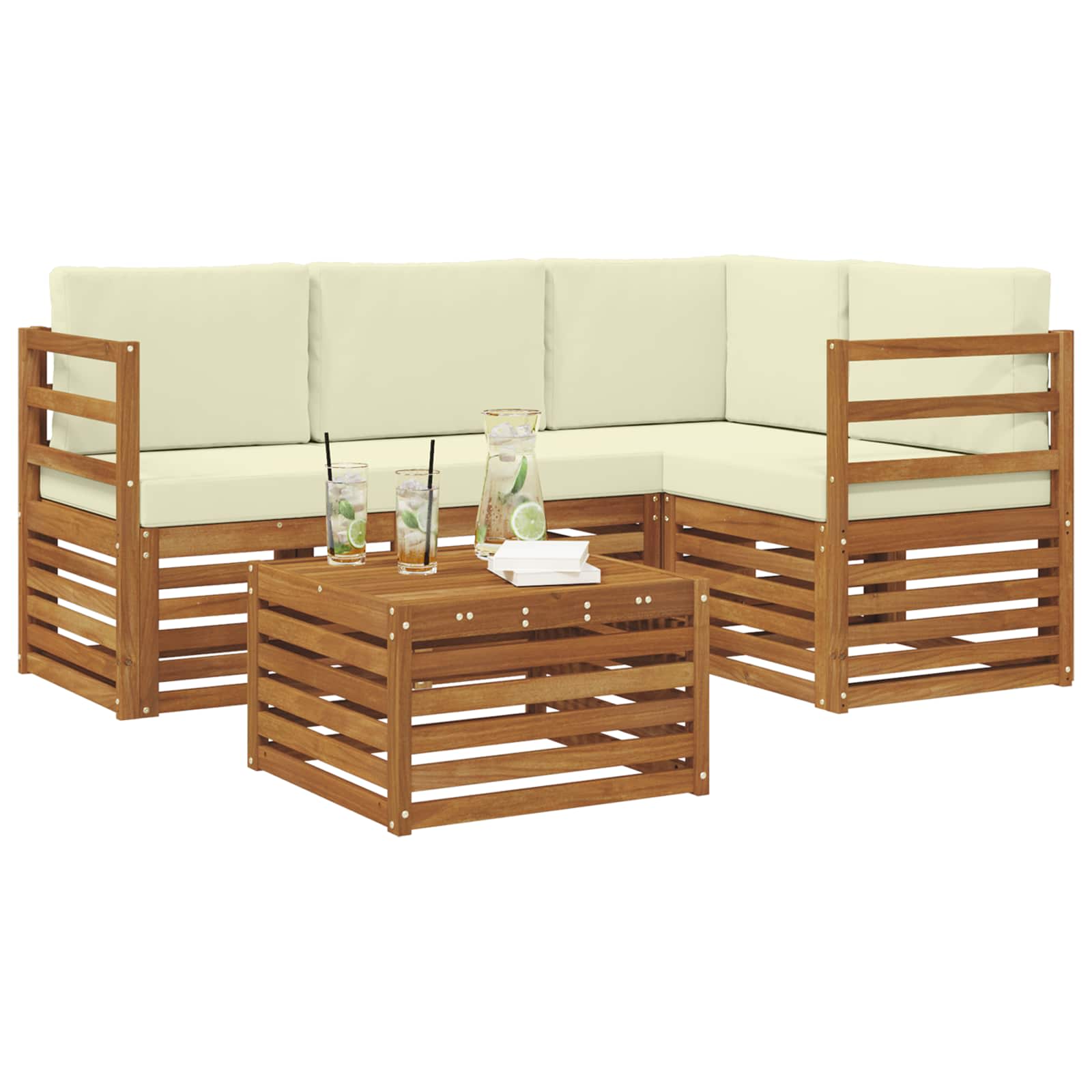 Outdoor-Sofagarnitur mit Kissen 5 pcs Natur und Creme