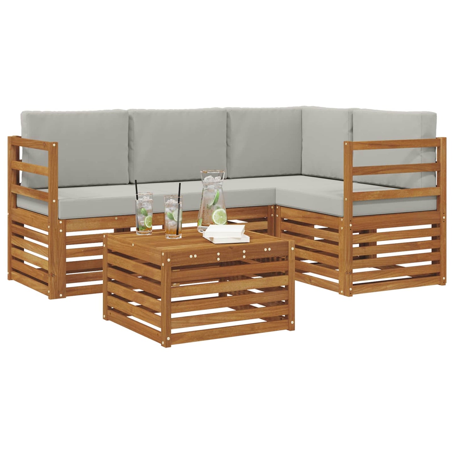 Outdoor-Sofagarnitur 5 stk. Natürlich und Hellgrau Polyester