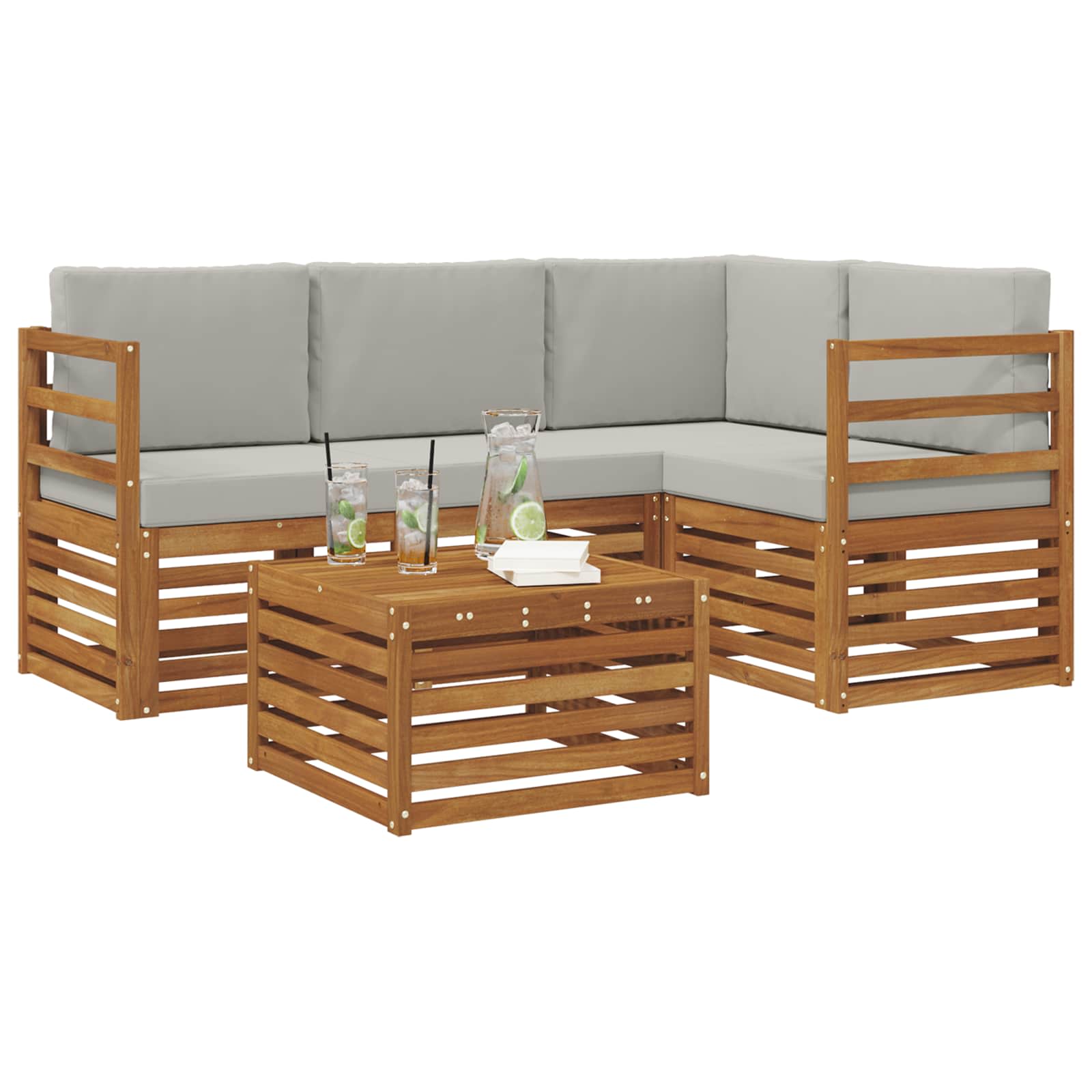 Outdoor-Sofagarnitur 5 stk. Natürlich und Hellgrau Polyester