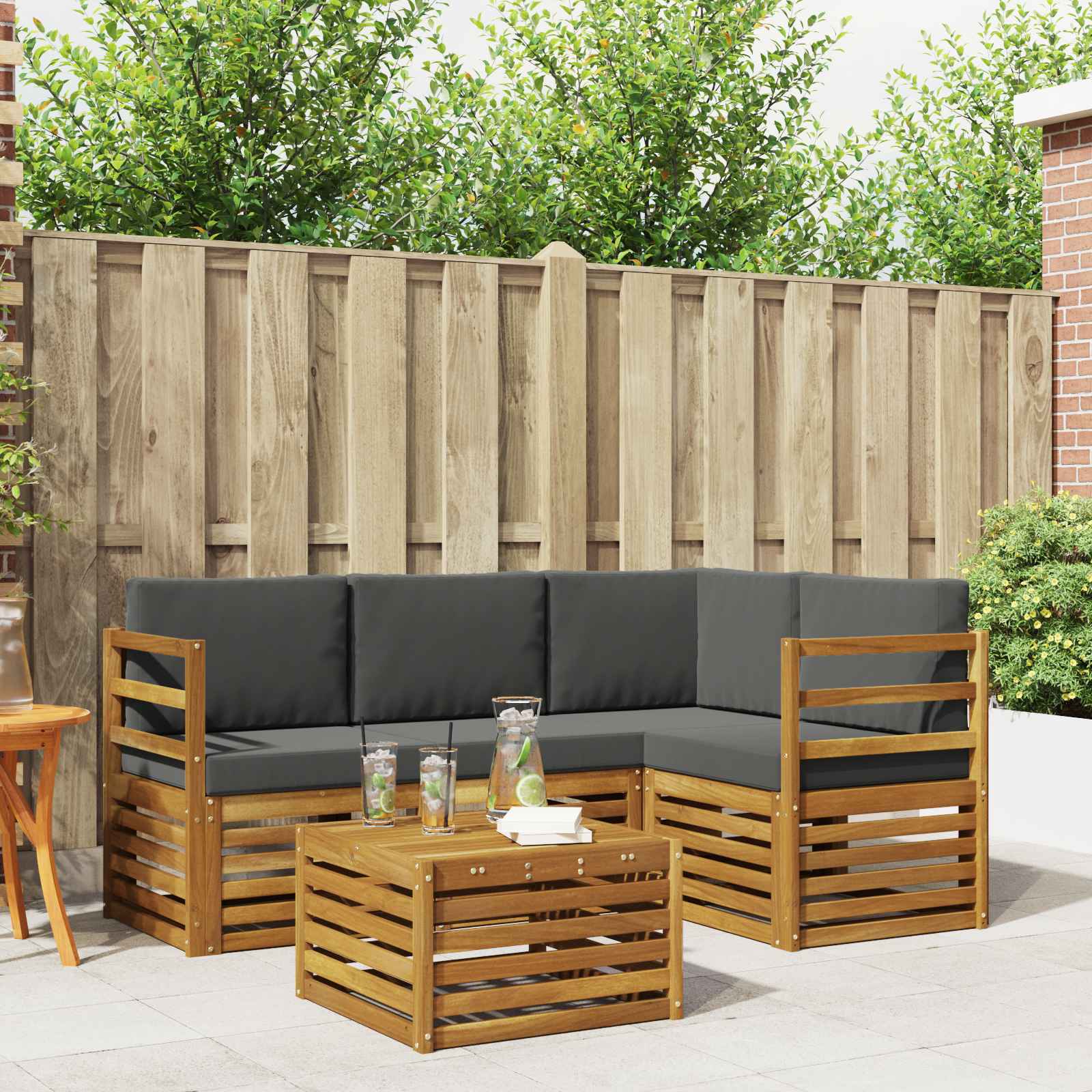 Outdoor-Sofagarnitur 5 stk. Natur und Anthrazit Polyester