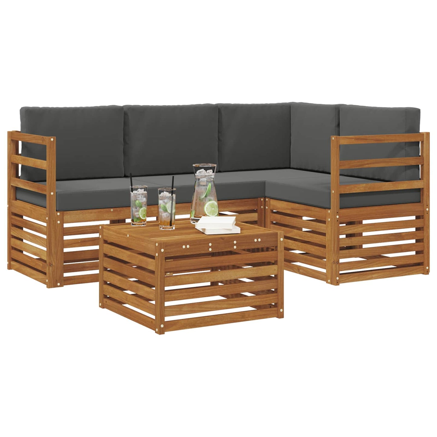 Outdoor-Sofagarnitur 5 stk. Natur und Anthrazit Polyester
