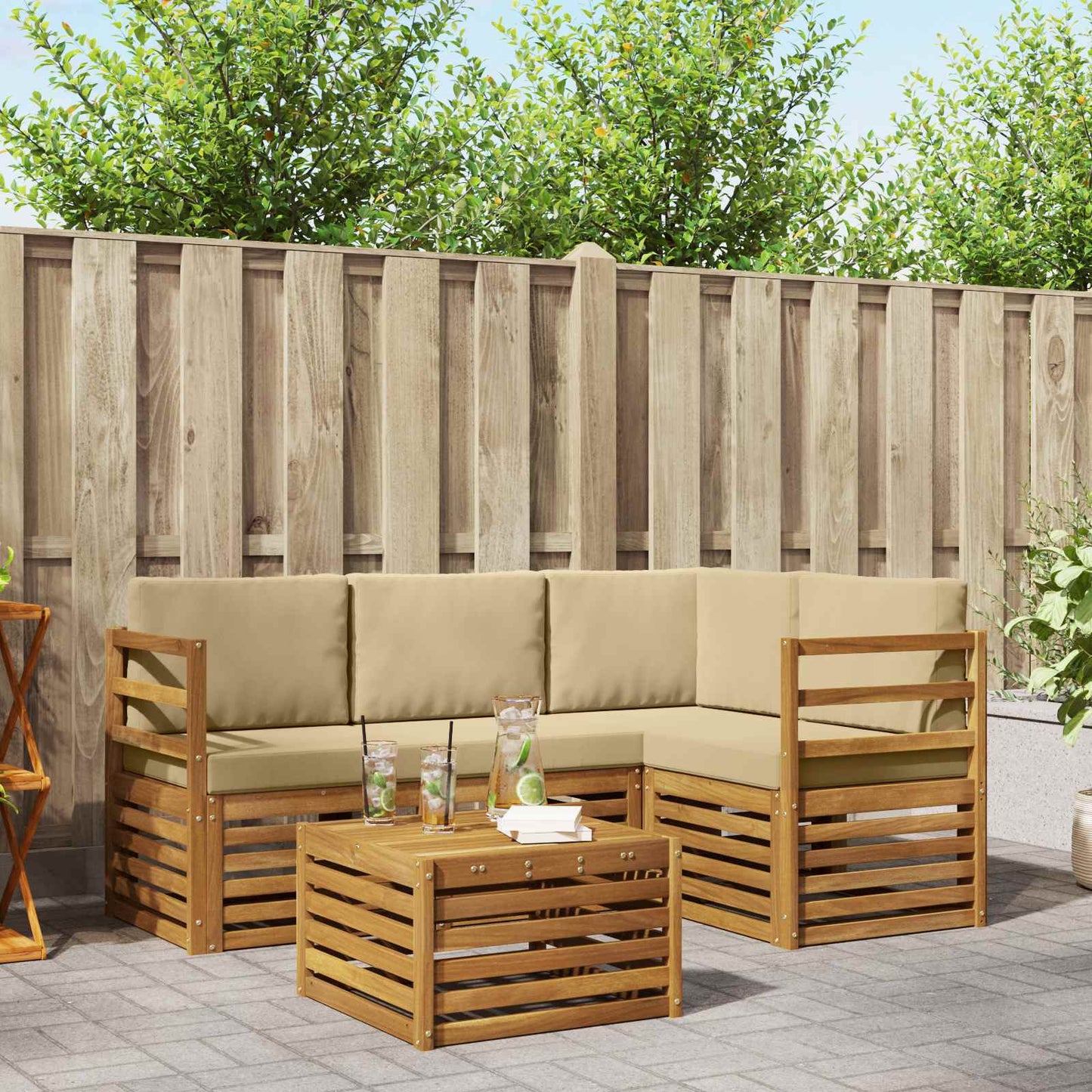 Outdoor-Sofagarnitur 5 stk. Natur und Beige Polyester