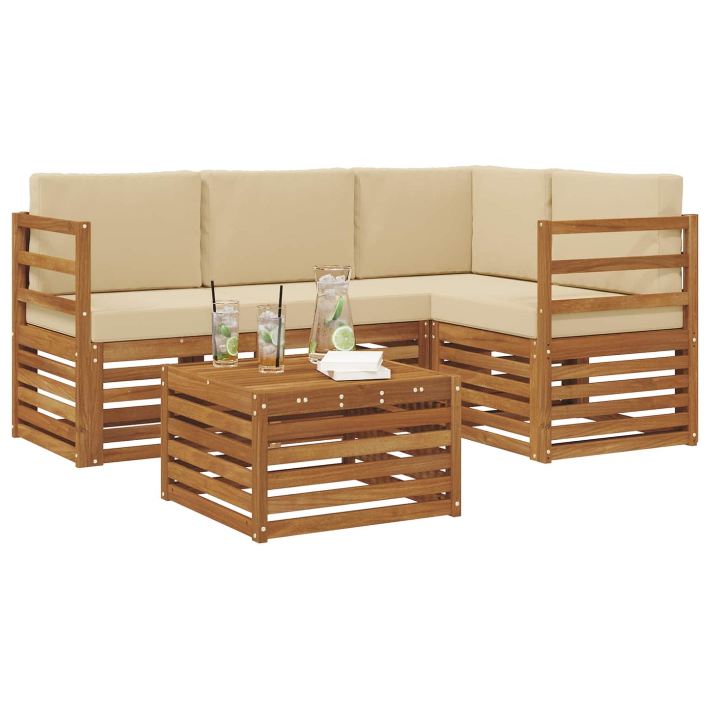 Outdoor-Sofagarnitur 5 stk. Natur und Beige Polyester