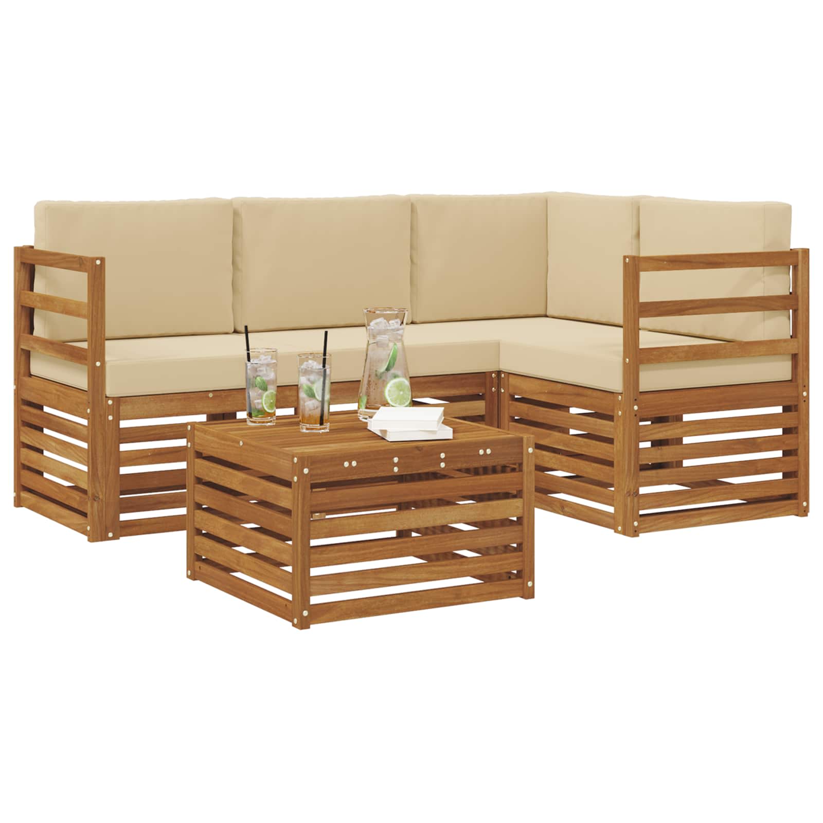 Outdoor-Sofagarnitur 5 stk. Natur und Beige Polyester