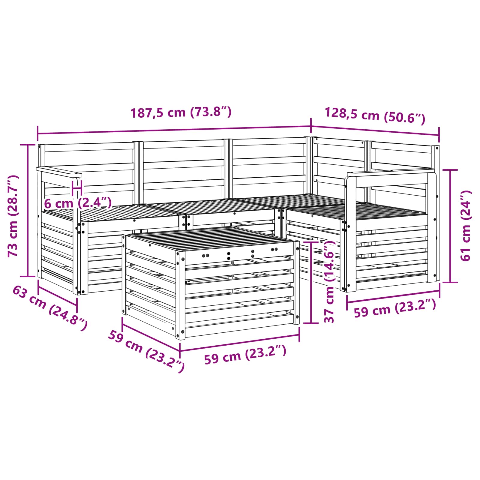 Outdoor-Sofagarnitur 5 pcs Natur