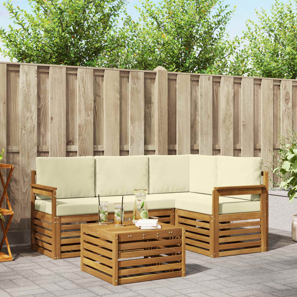 Outdoor-Sofagarnitur 5 stk. Natur und Creme Polyester