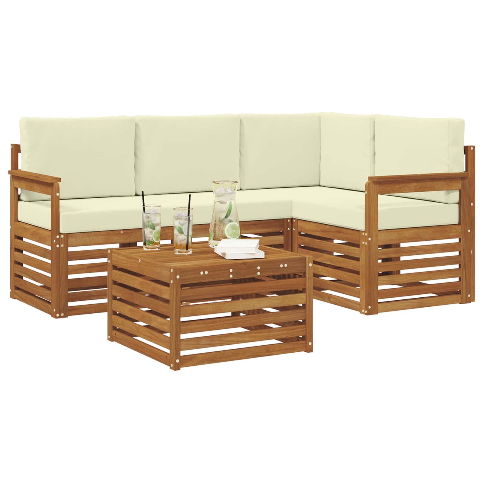 Outdoor-Sofagarnitur mit Kissen 5 pcs Natur und Creme