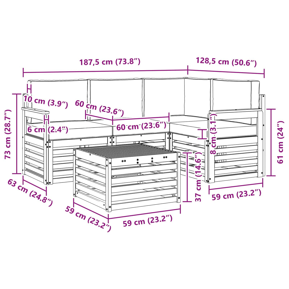 Outdoor-Sofagarnitur 5 stk. Natur und Creme Polyester