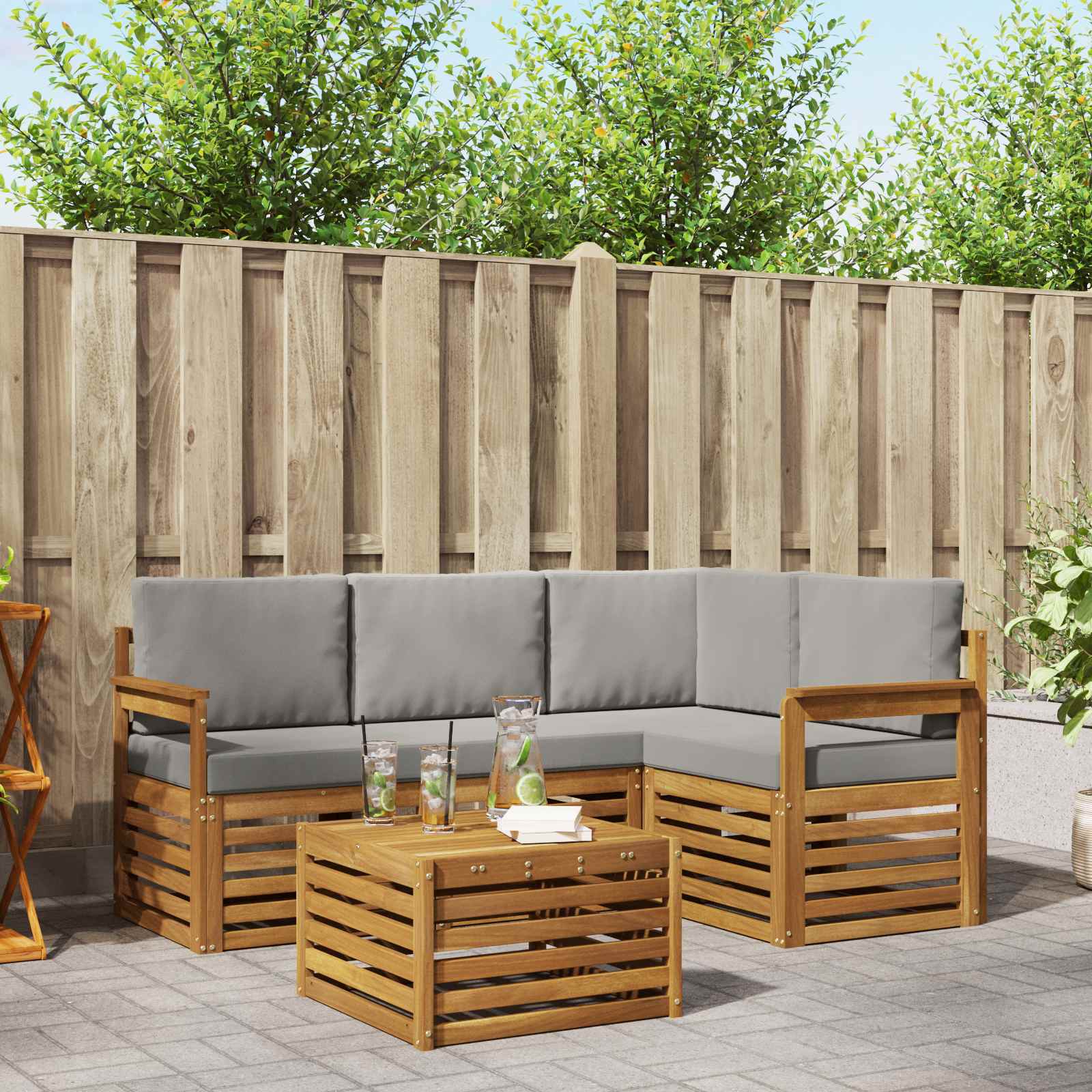 Outdoor-Sofagarnitur 5 stk. Natürlich und Hellgrau Polyester