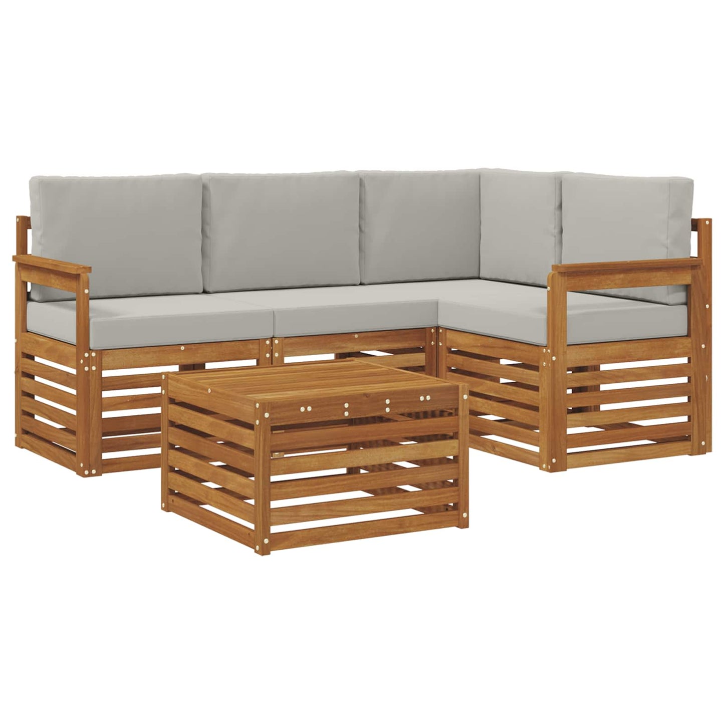 Outdoor-Sofagarnitur 5 stk. Natürlich und Hellgrau Polyester