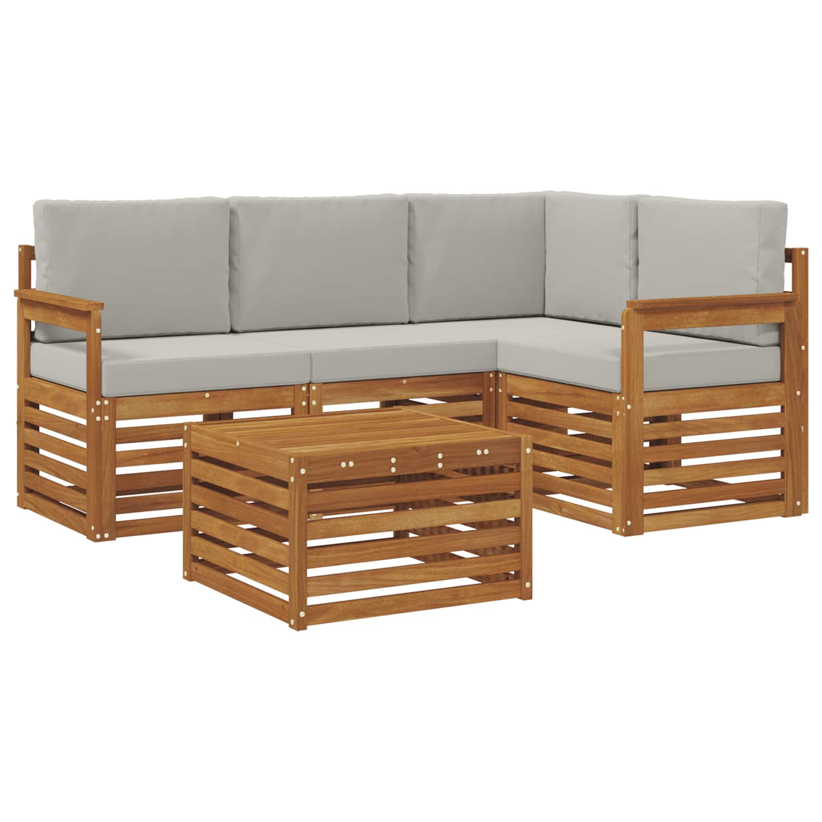 Outdoor-Sofagarnitur 5 stk. Natürlich und Hellgrau Polyester