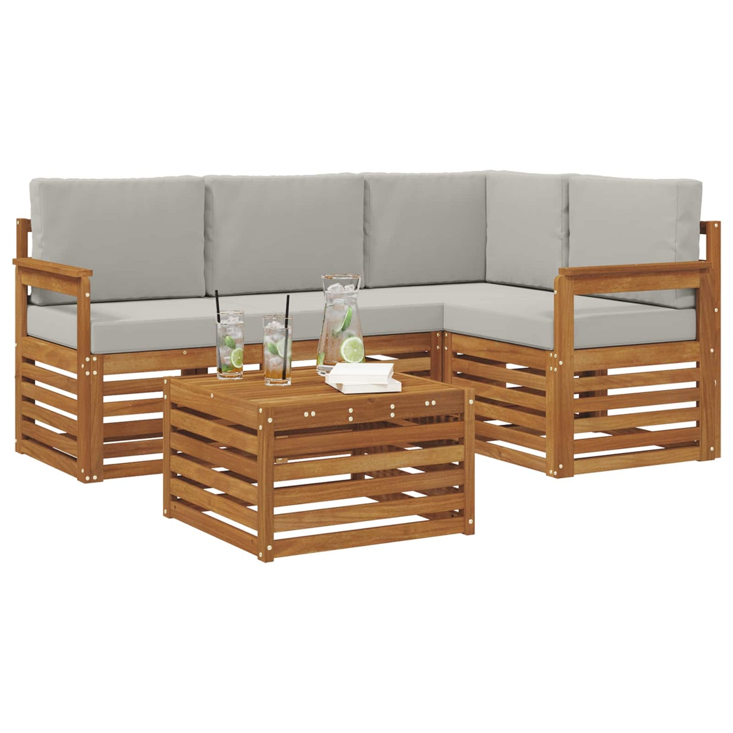 Outdoor-Sofagarnitur 5 stk. Natürlich und Hellgrau Polyester