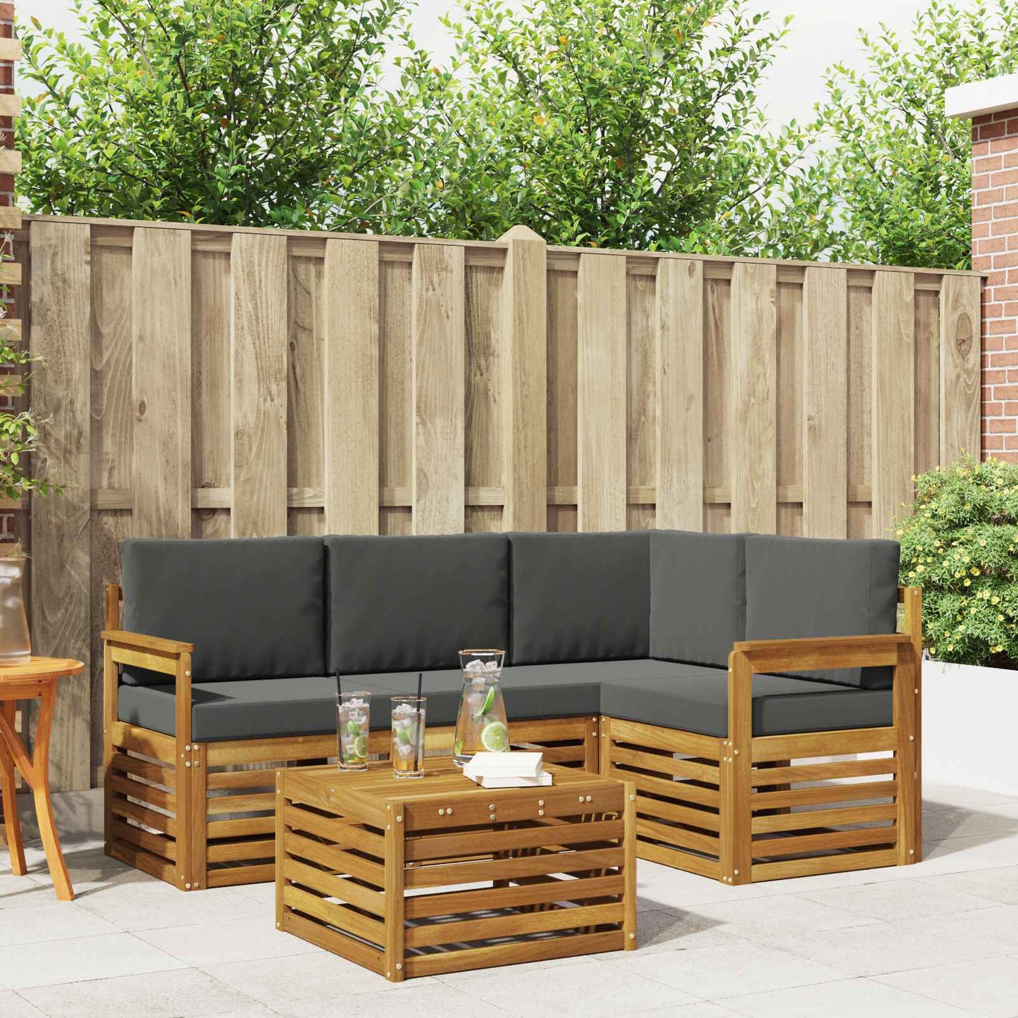 Outdoor-Sofagarnitur 5 stk. Natur und Anthrazit Polyester